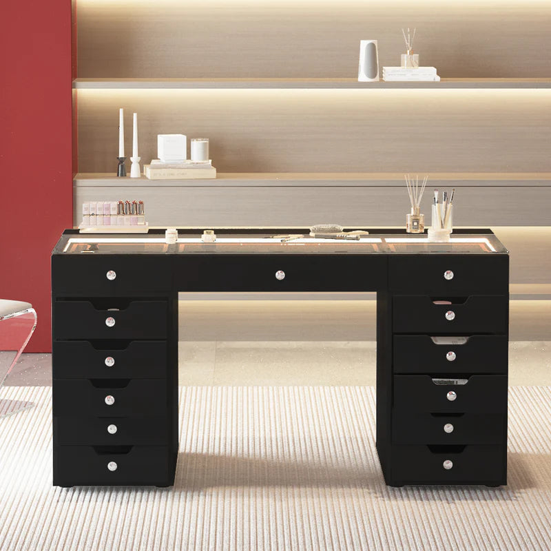 dressing table with drawers black Ellie 5-Drawer Modern Black Makeup Vanity Desk Dressing Table Without Mirror
