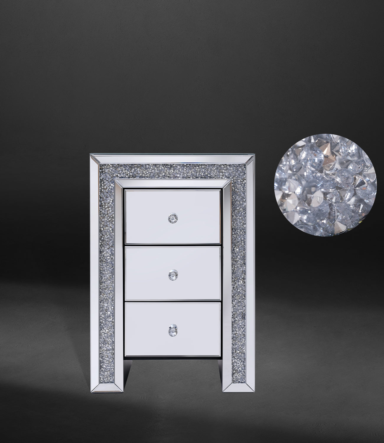 VANITII Crushed Diamonds LED Bedside Table   X-THREE-TAB-LED-02-01