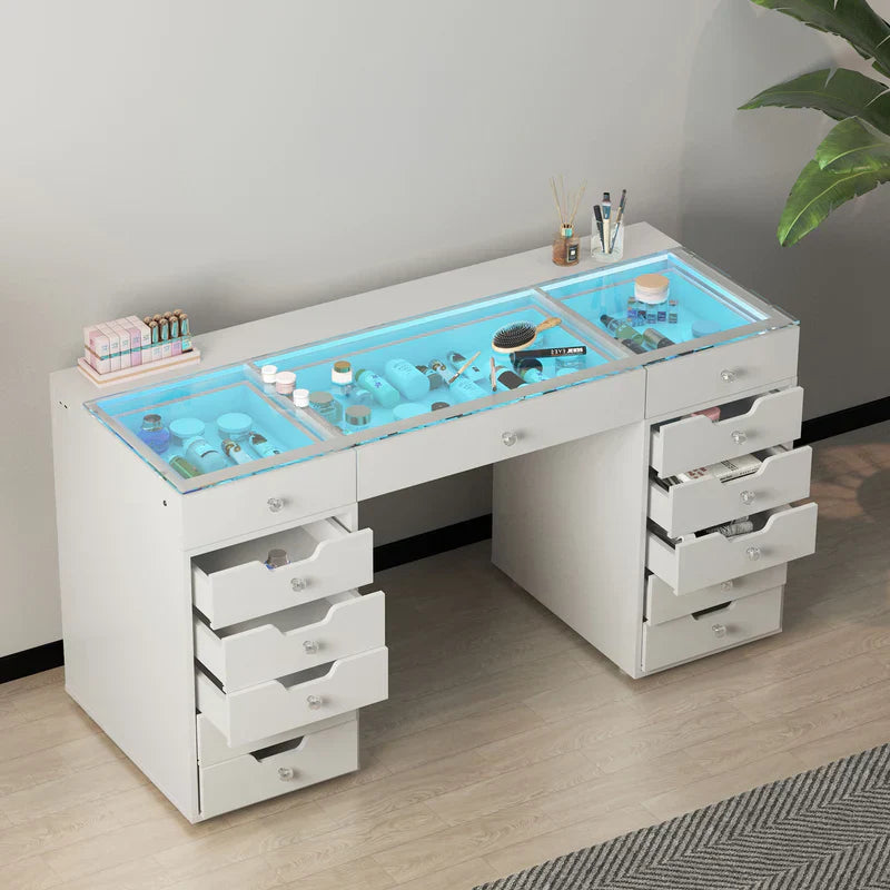 Eva Vanity Desk - 13 Storage Drawers with Full Light   VNT-EVA-C01-WHT