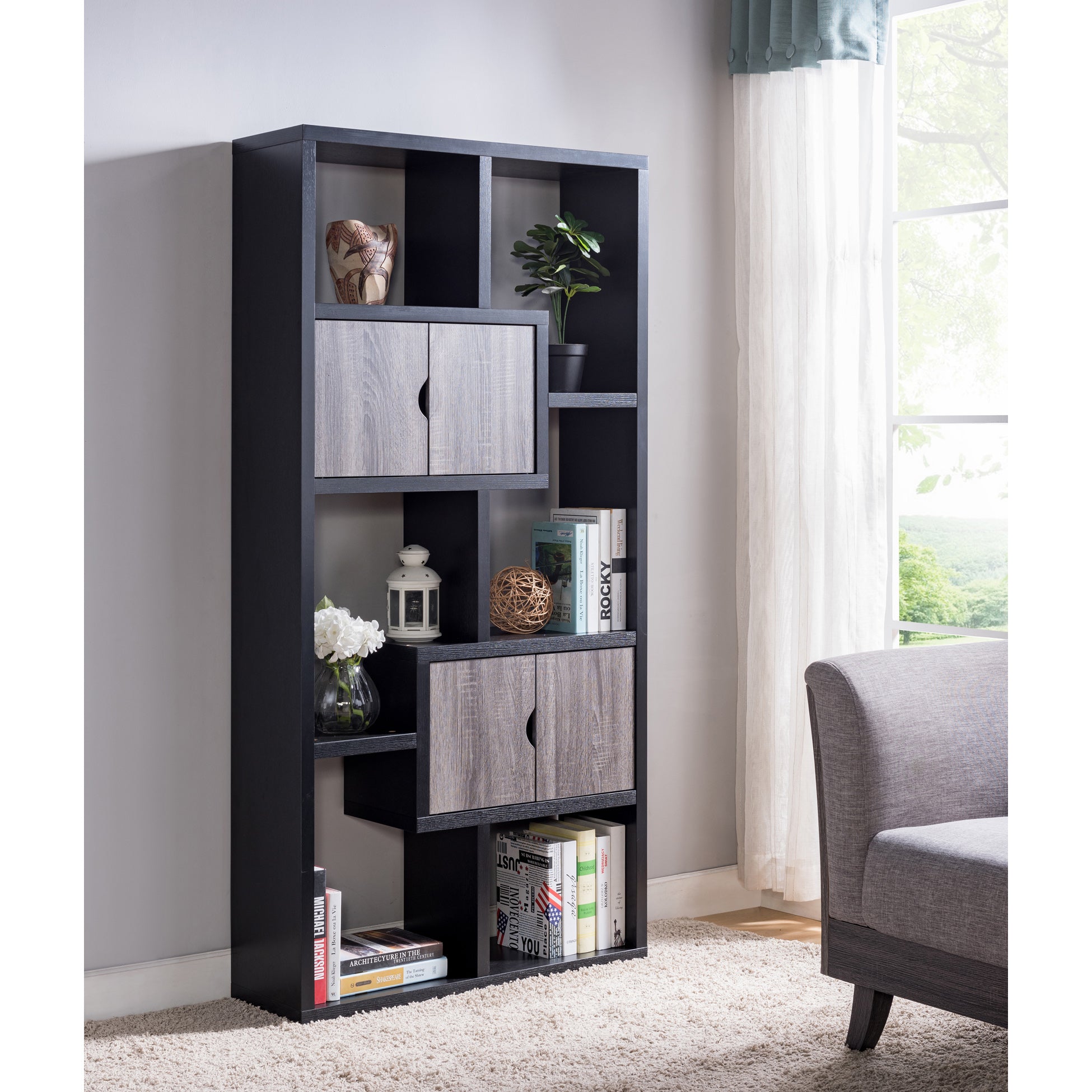 172224 | DISPLAY CABINET - BLACK & DISTRESSED GREY