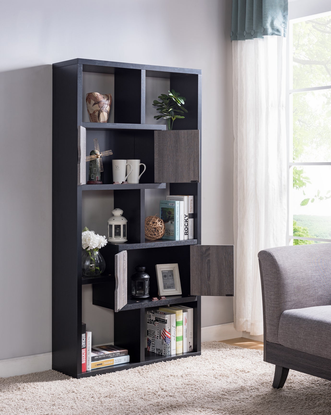 172224 | DISPLAY CABINET - BLACK & DISTRESSED GREY