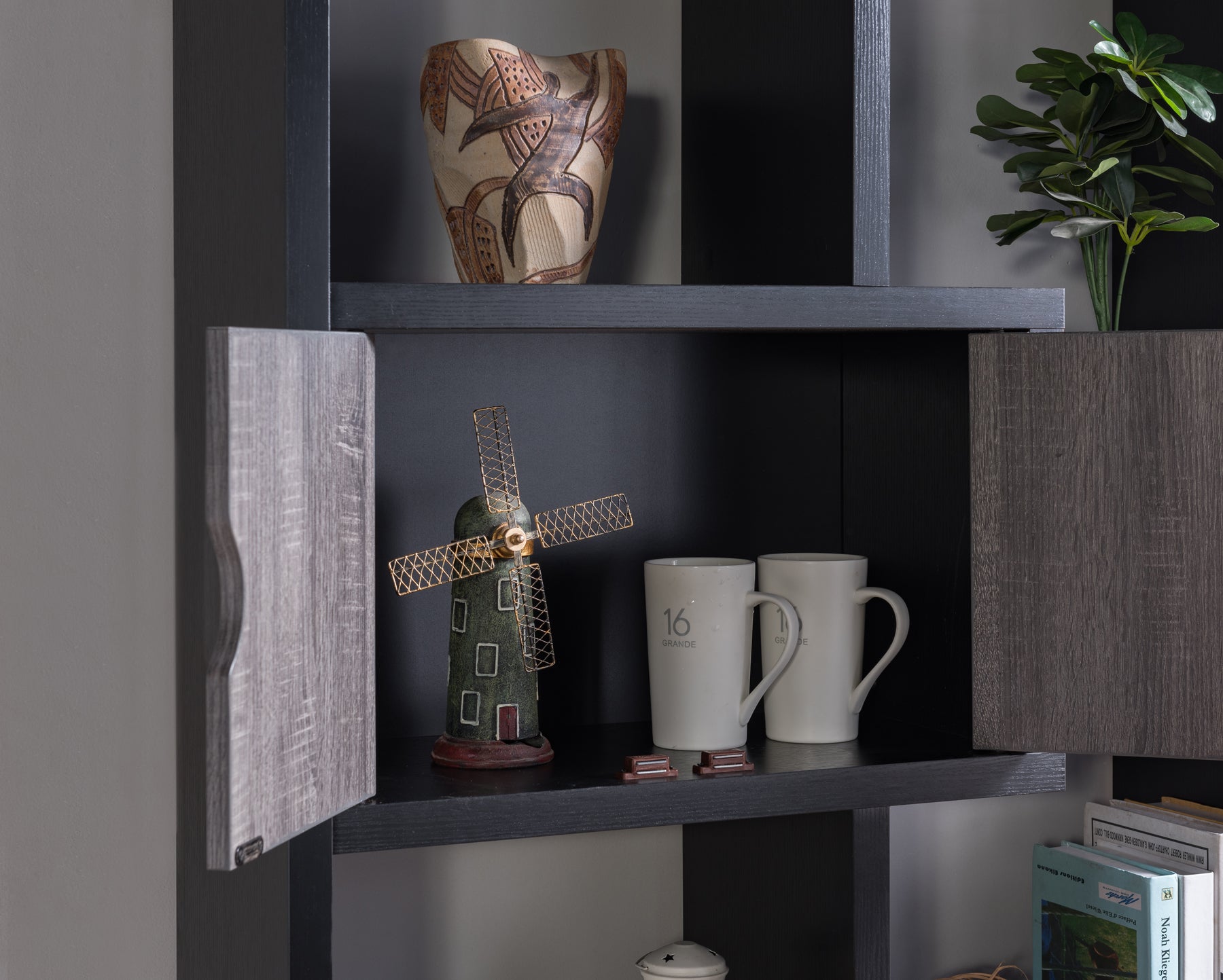 172224 | DISPLAY CABINET - BLACK & DISTRESSED GREY