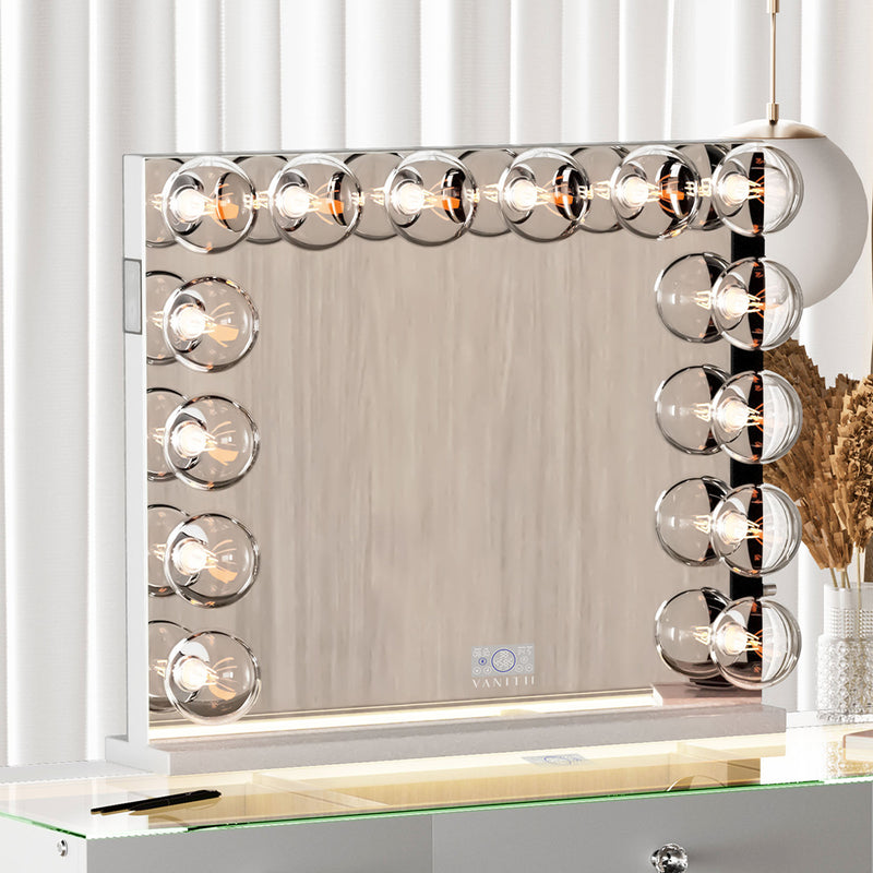 VANITII Marilyn Hollywood Vanity Mirror Pro Max- Tabletop or Wall Mount Vanity Mirror with 14 G95FLM Bulbs  VNT-8065BT-O-WHT-01