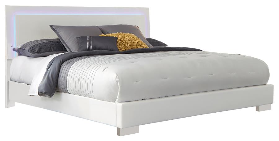 Felicity Panel Bed with LED Lighting Glossy White