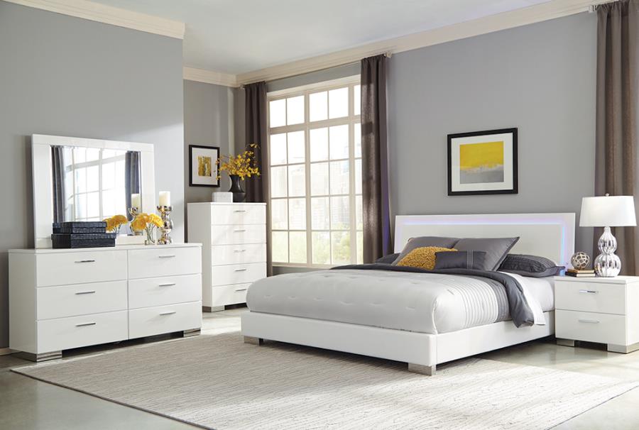 Felicity Panel Bed with LED Lighting Glossy White
