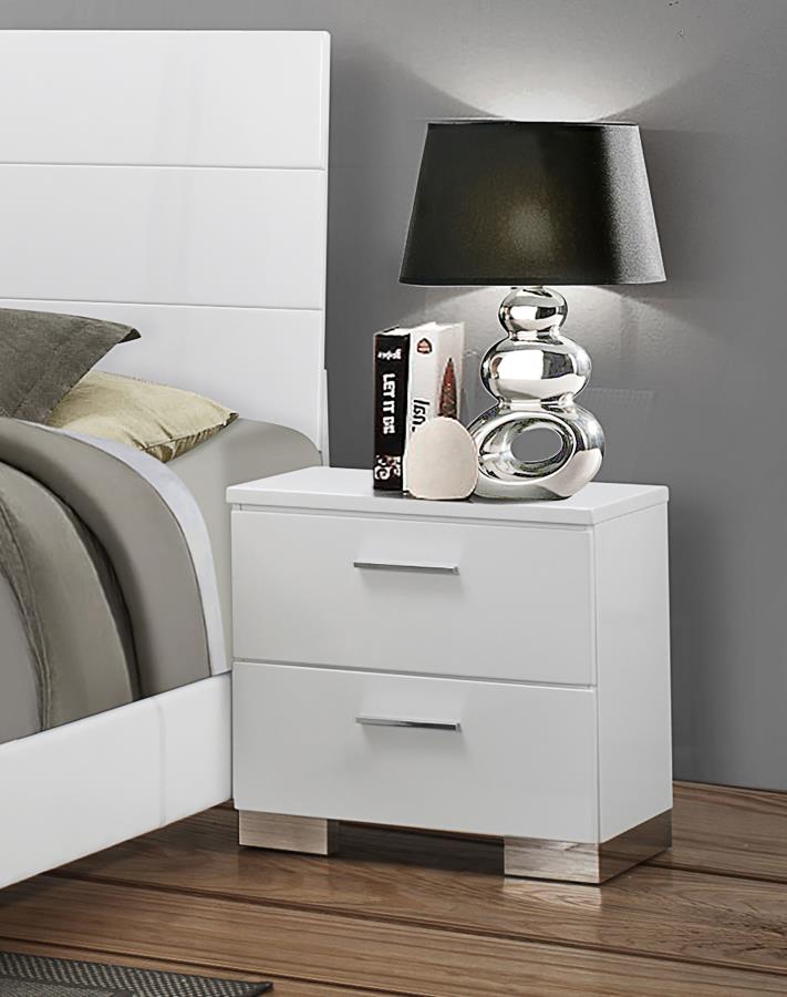 Felicity 2-drawer Nightstand Glossy White  - 203502-N