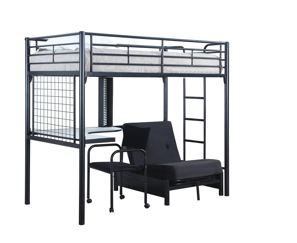 Jenner Metal Twin Futon Workstation Loft Bed Black-2209