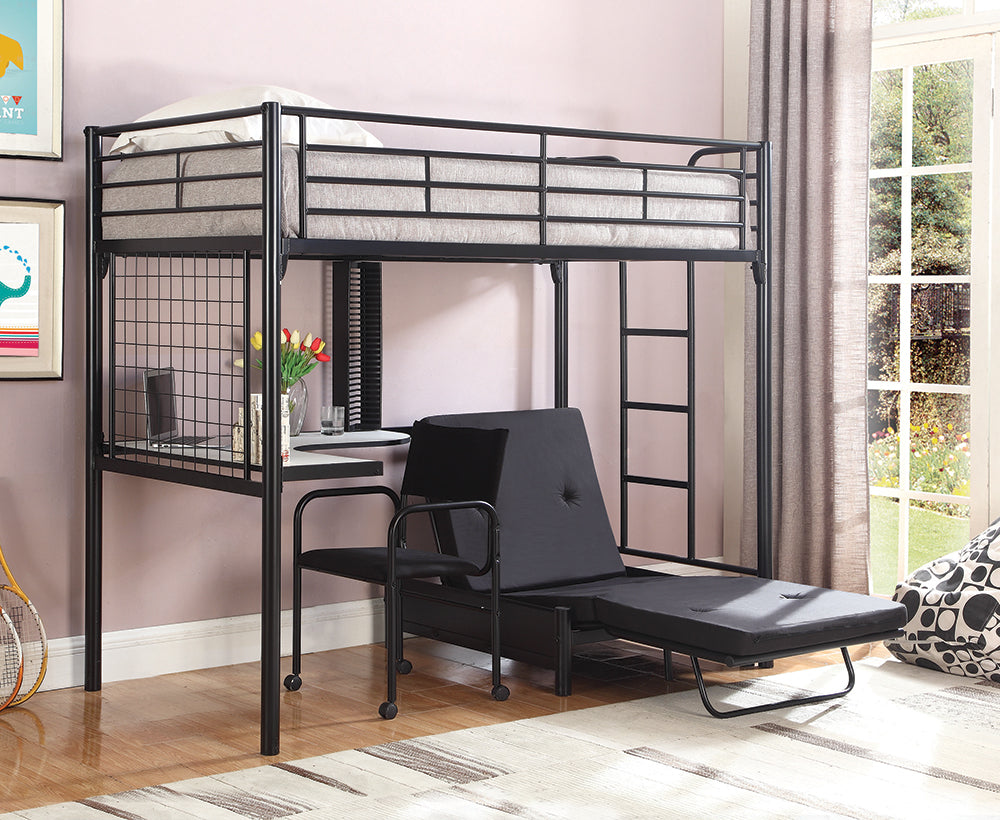 Jenner Metal Twin Futon Workstation Loft Bed Black-2209