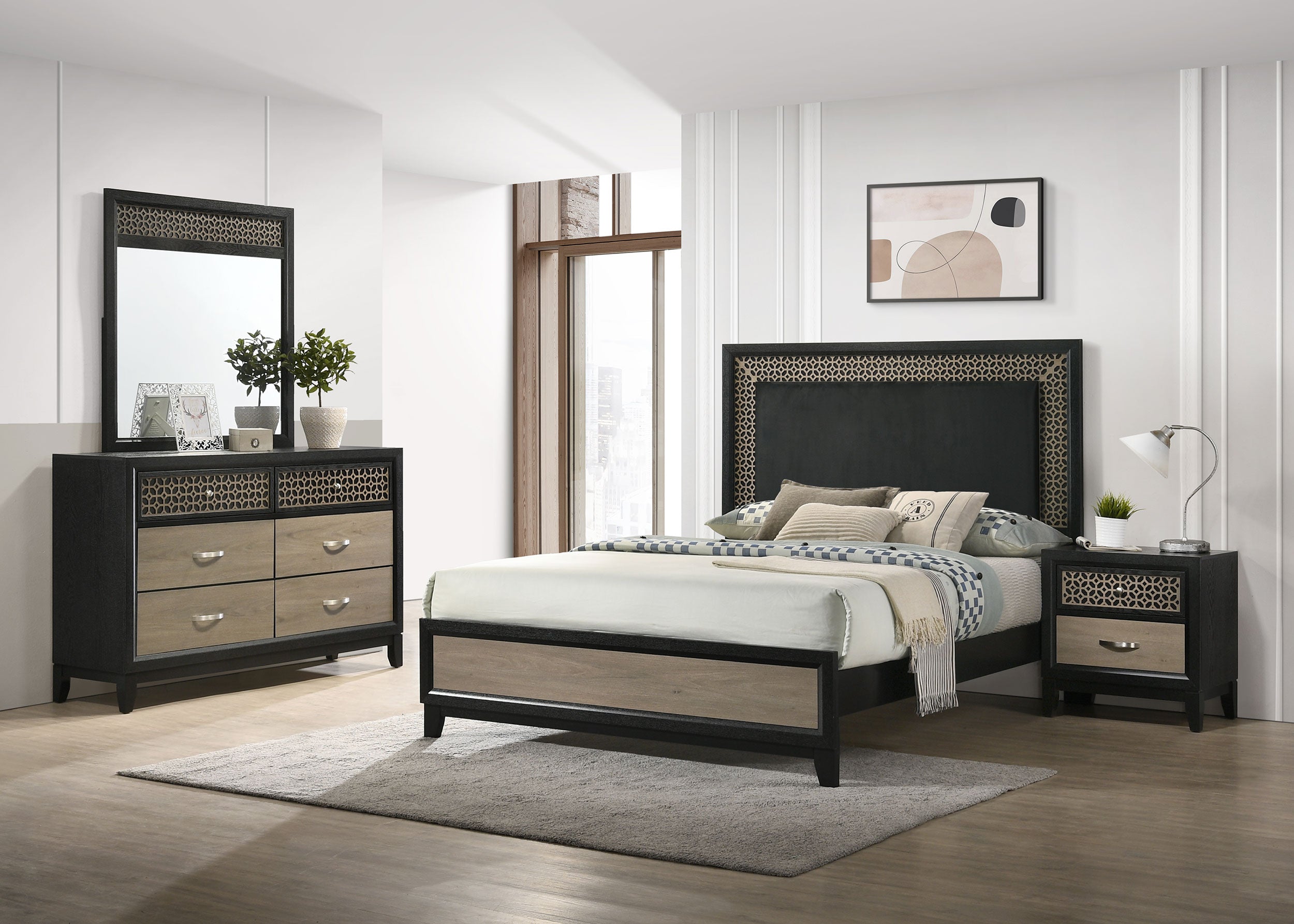 Valencia 4-Piece Eastern King Bedroom Set Light Brown And Black- 223041KE-S4