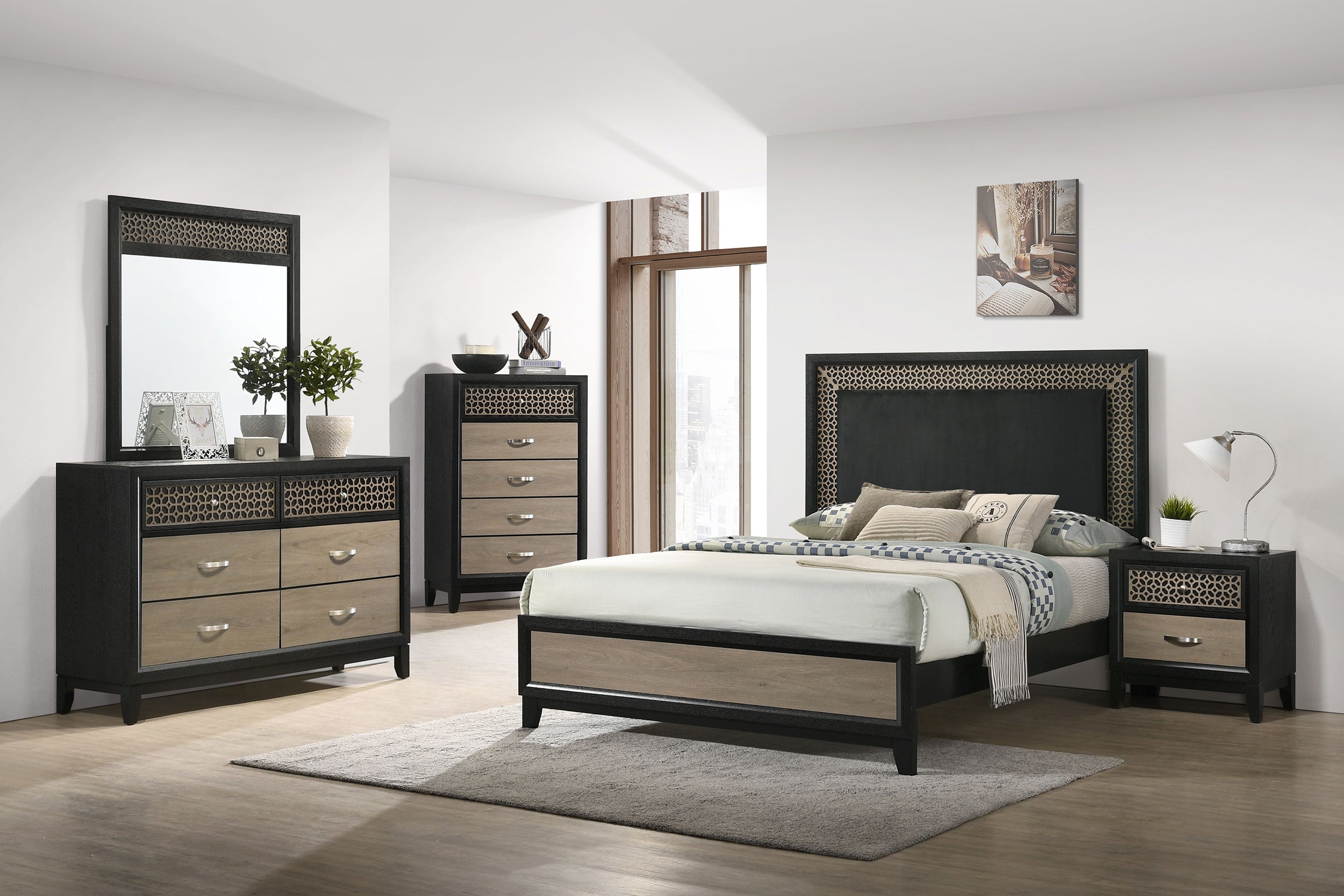 Valencia 5-Piece Eastern King Bedroom Set Light Brown And Black-223041KE-S5