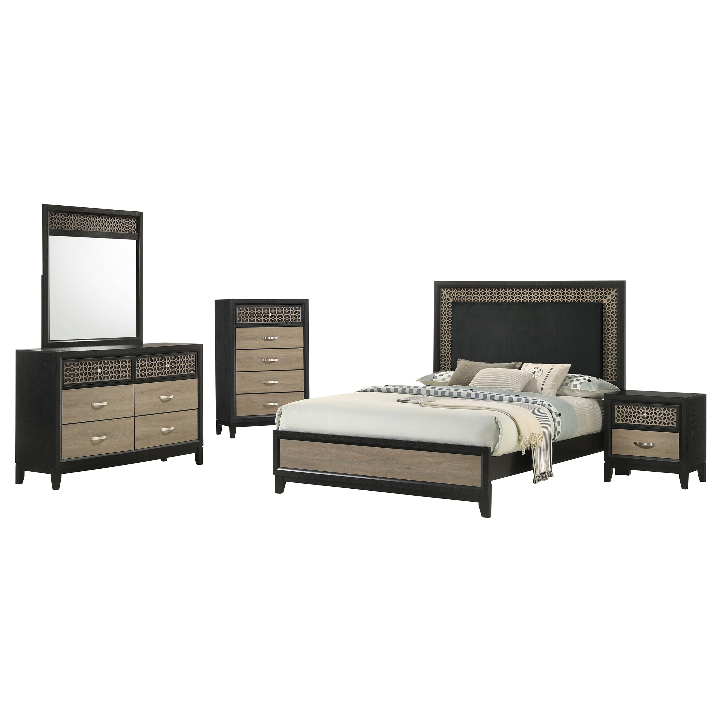 Valencia 5-Piece Eastern King Bedroom Set Light Brown And Black-223041KE-S5