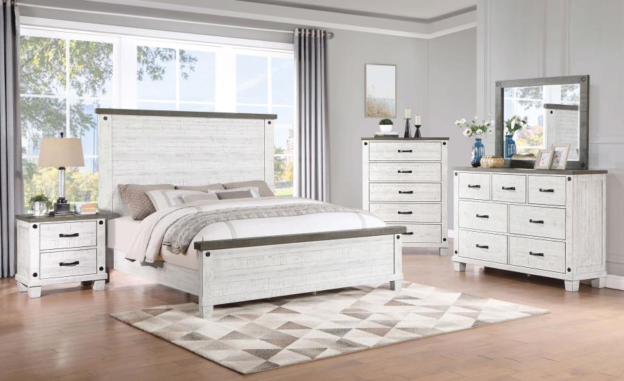 4 Pcs Lilith Panel Queen Bedroom set Distressed Grey and White