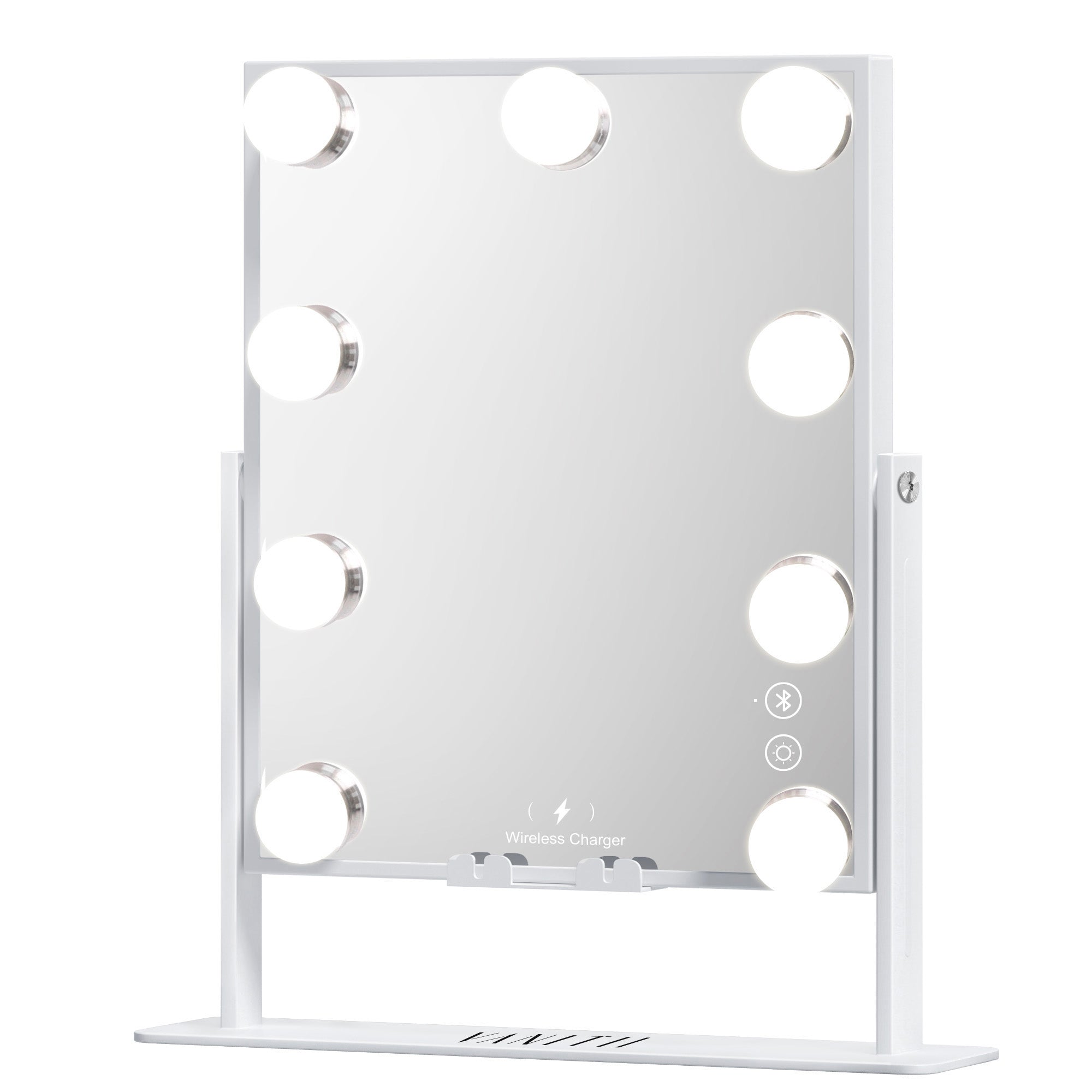 Hathaway Hollywood Slim Vanity Mirror with Wireless Charging L - 12 Dimmable LED Bulbs   VNT-3041-JMBT-WHT