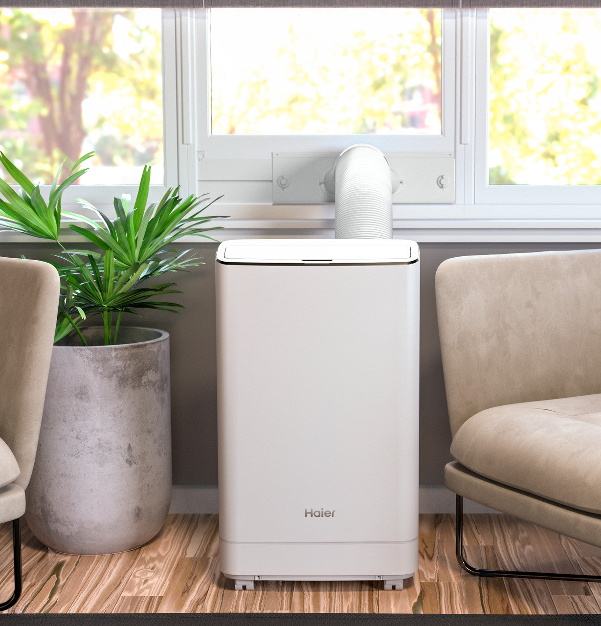 Haier® Smart Portable Air Conditioner with Dehumidifier for Large Rooms up to 550 sq. ft., 13.500 BTU (9,700 BTU SACC)