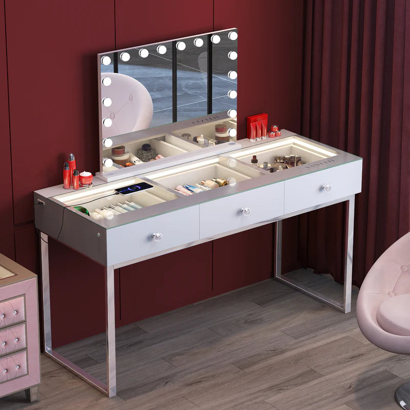 Billie Vanity Desk Pro - 3 Storage Drawers   VNT-Billie-RGB-WHT