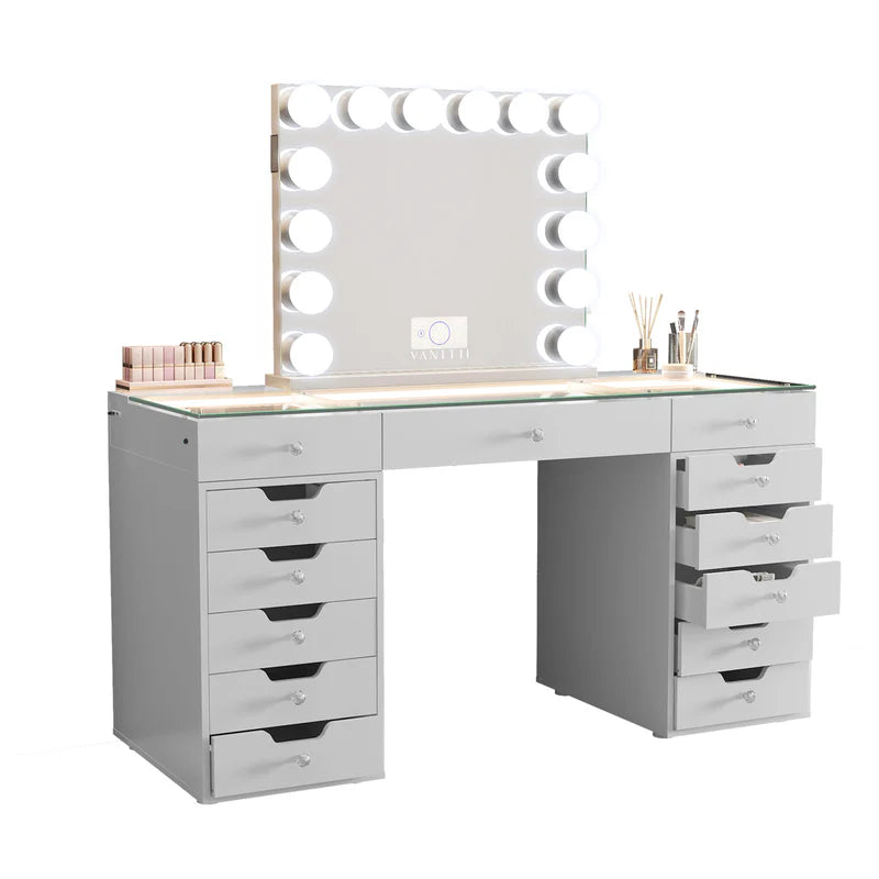 Eva Vanity Desk - 13 Storage Drawers   VNT-EVA-A01-WHT