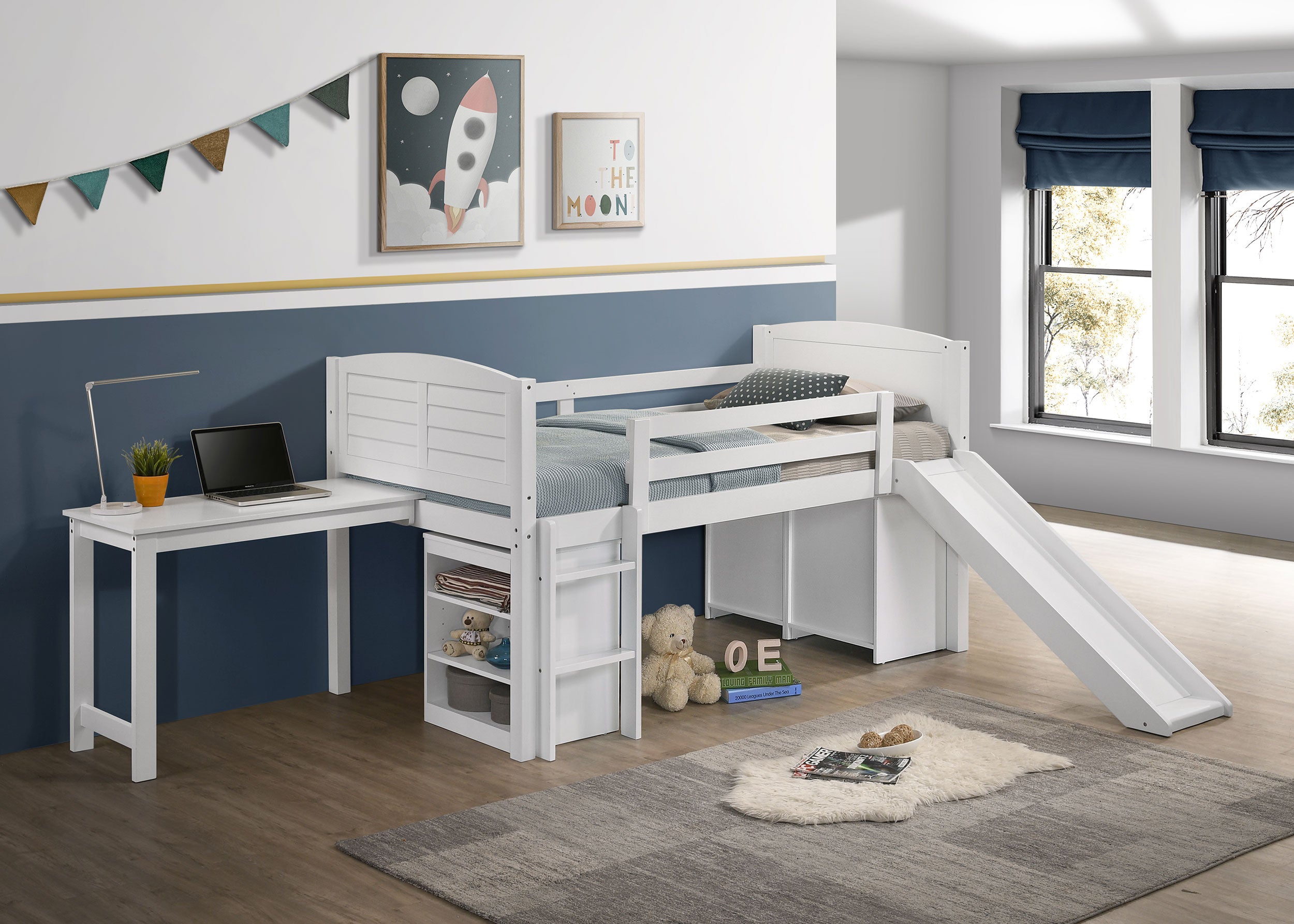 Millie Twin Workstation Loft Bed White-400330T