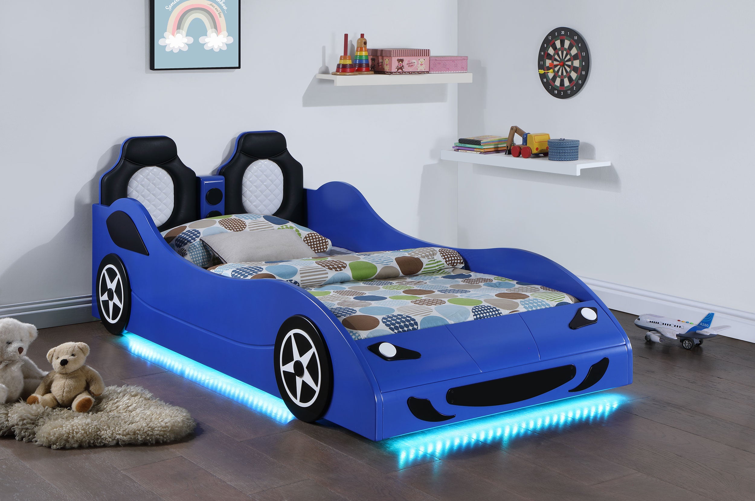 Cruiser Car Themed Twin Bed With Underglow Lights Blue-400478