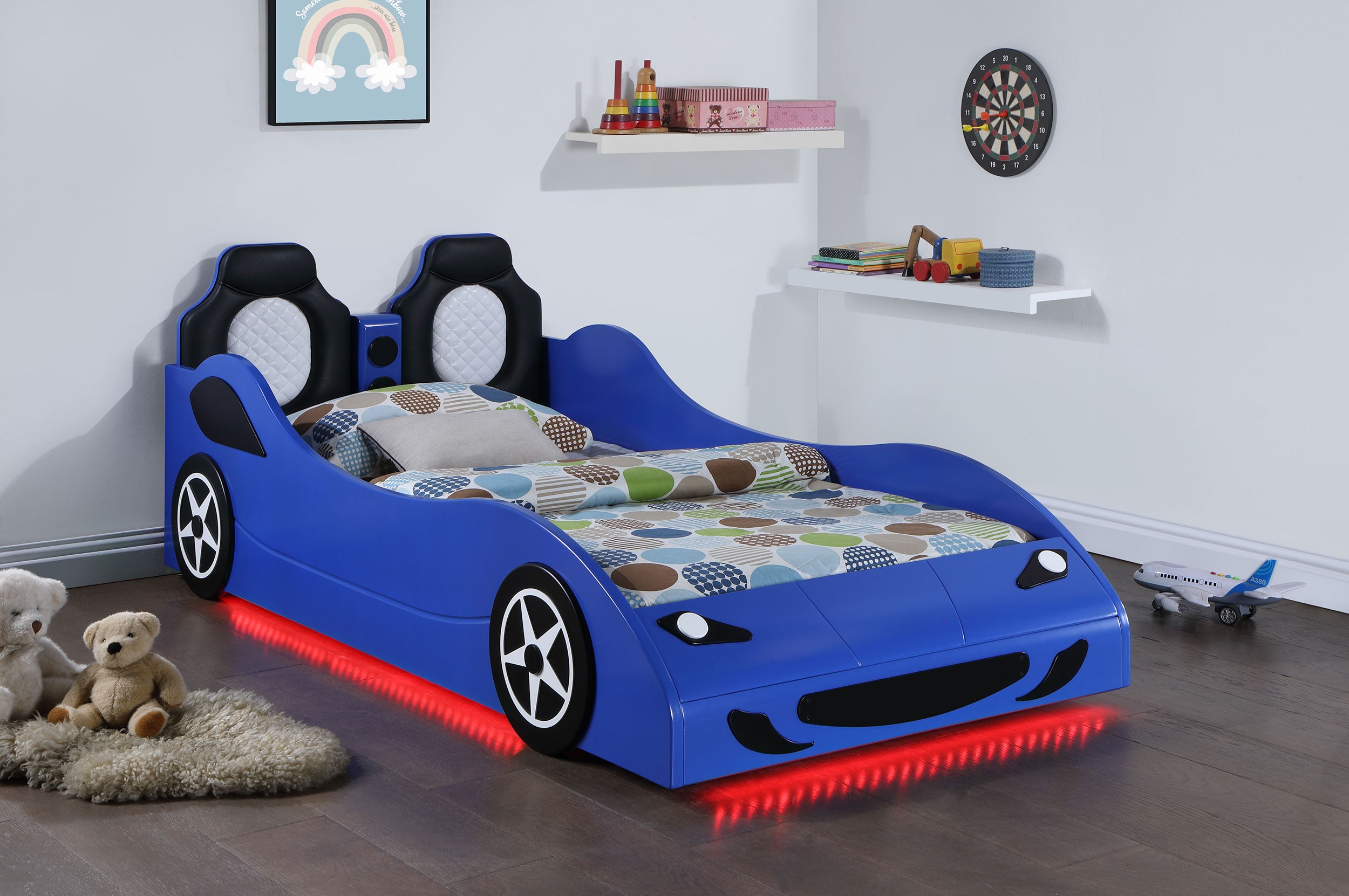 Cruiser Car Themed Twin Bed With Underglow Lights Blue-400478