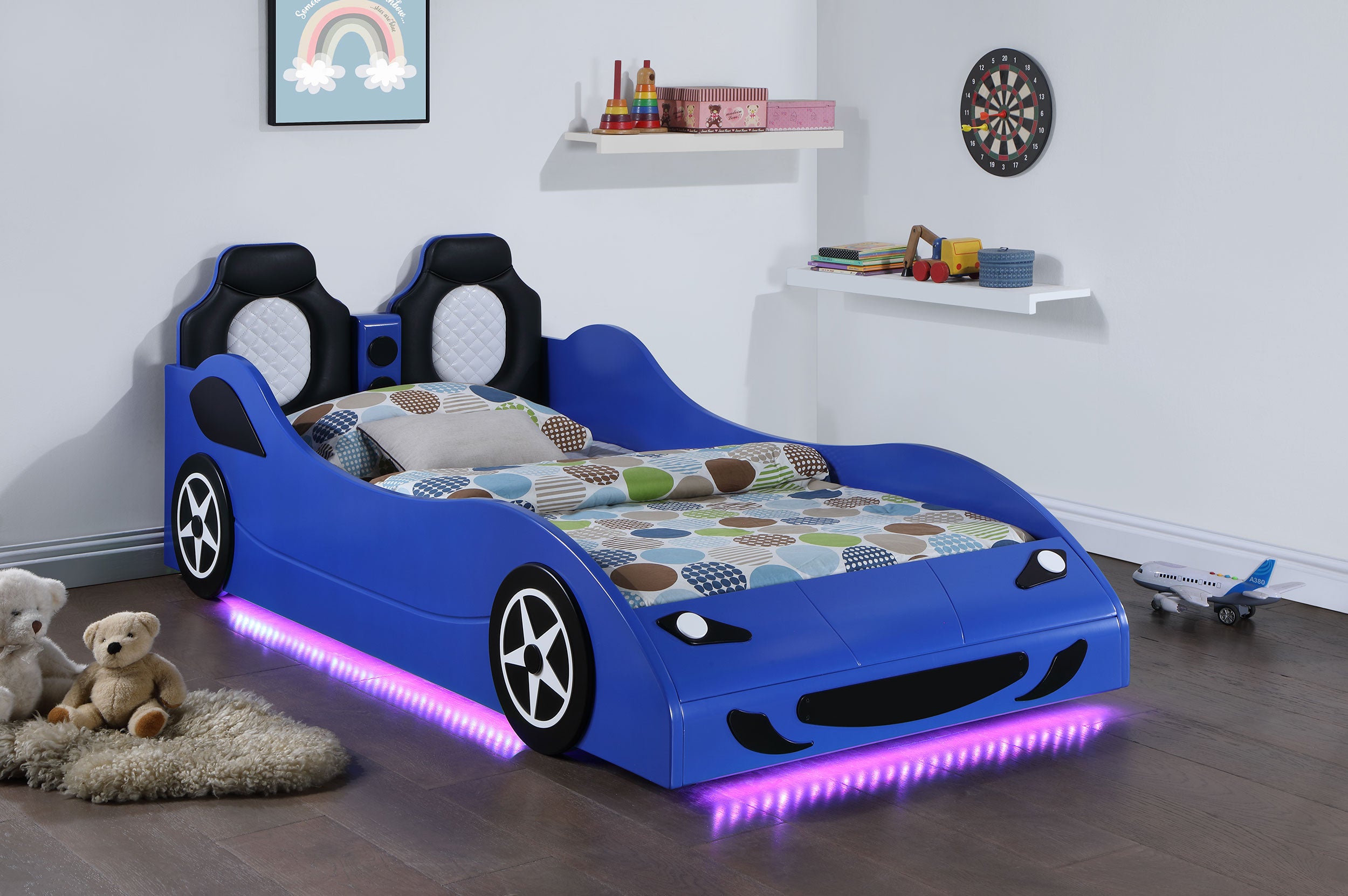 Cruiser Car Themed Twin Bed With Underglow Lights Blue-400478