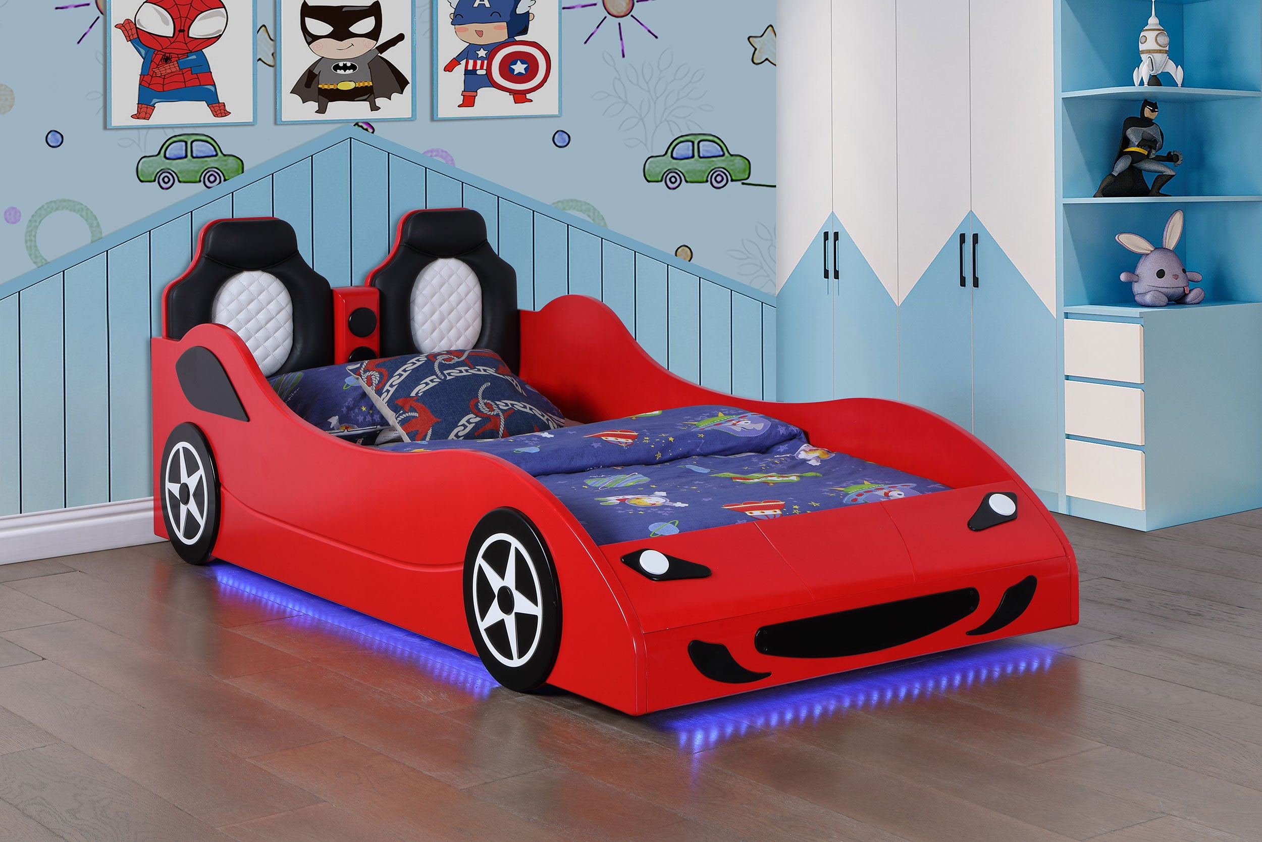 Cruiser Car Themed Twin Bed With Underglow Lights Red-400479