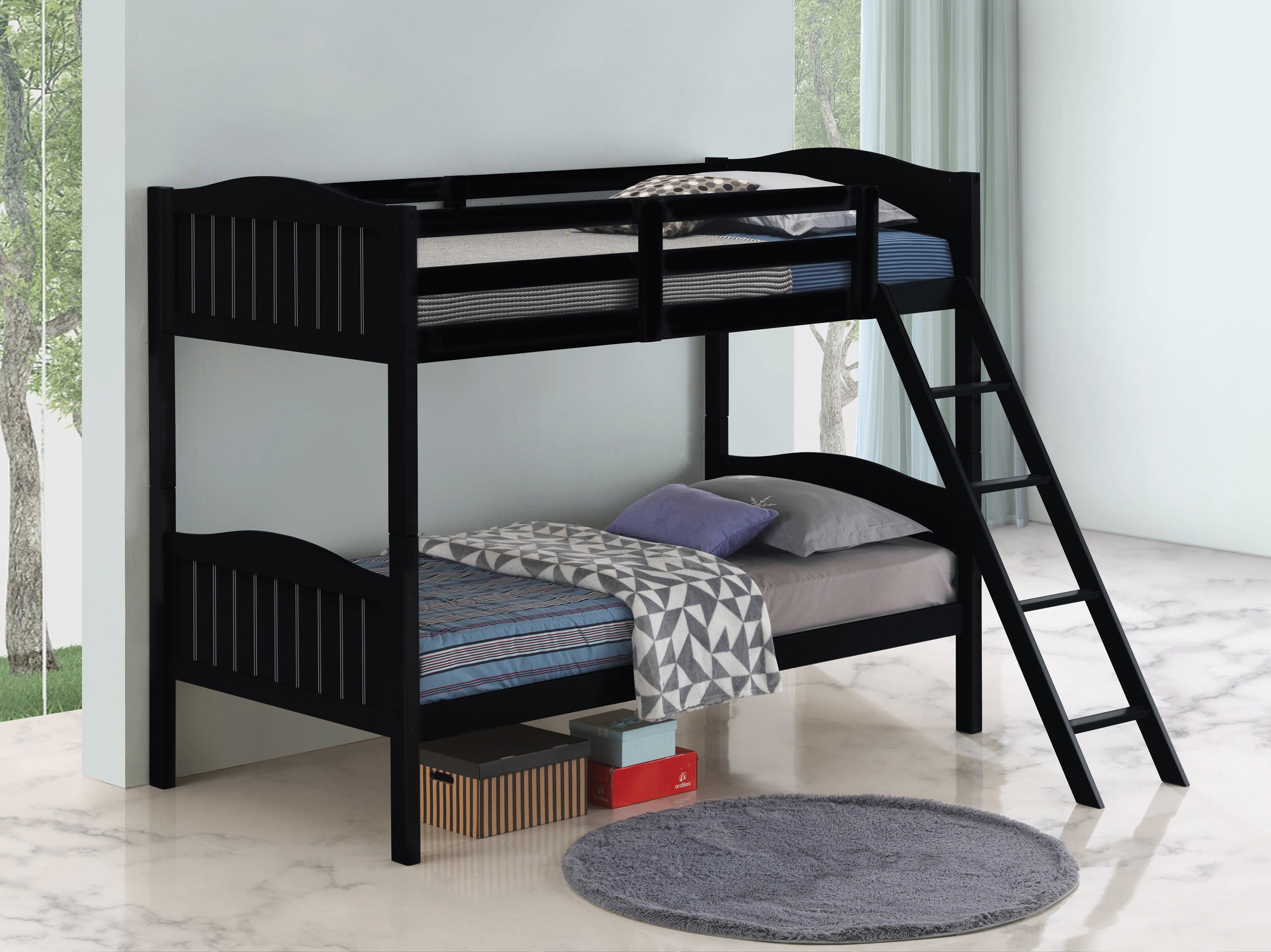 Arlo Twin Over Twin Bunk Bed With Ladder Black-405053BLK