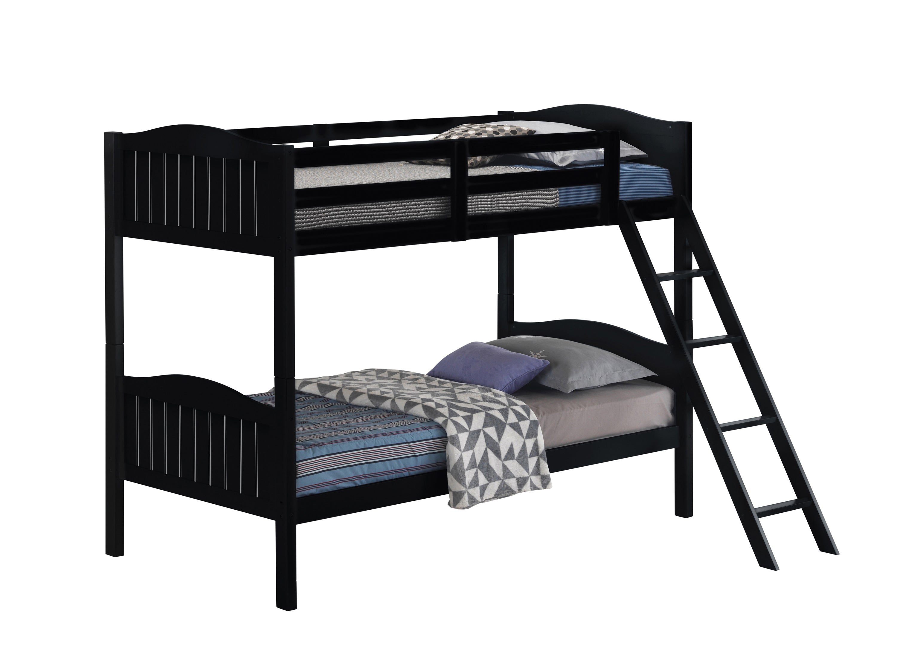 Arlo Twin Over Twin Bunk Bed With Ladder Black-405053BLK