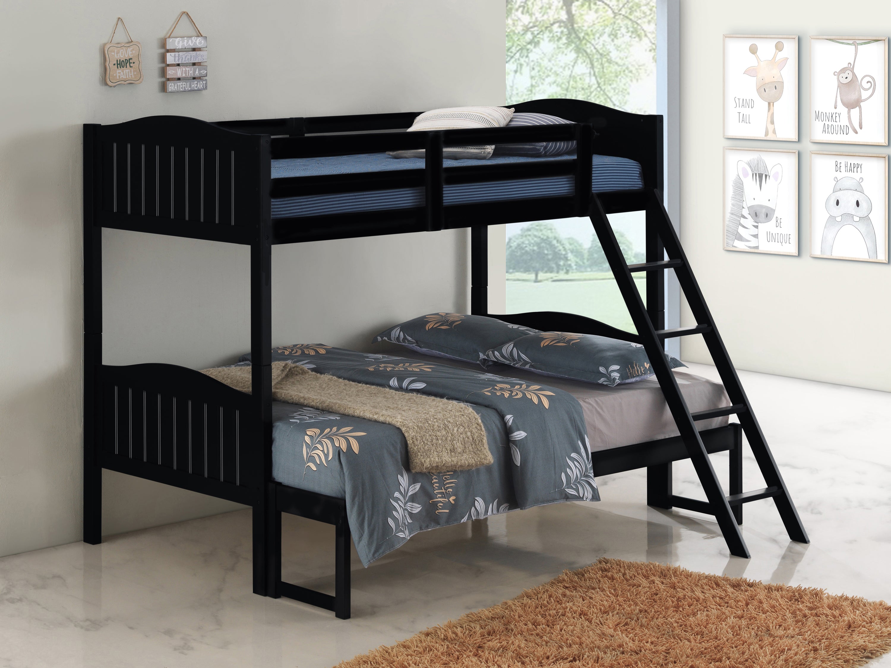 Arlo Twin Over Full Bunk Bed With Ladder Black-405054BLK