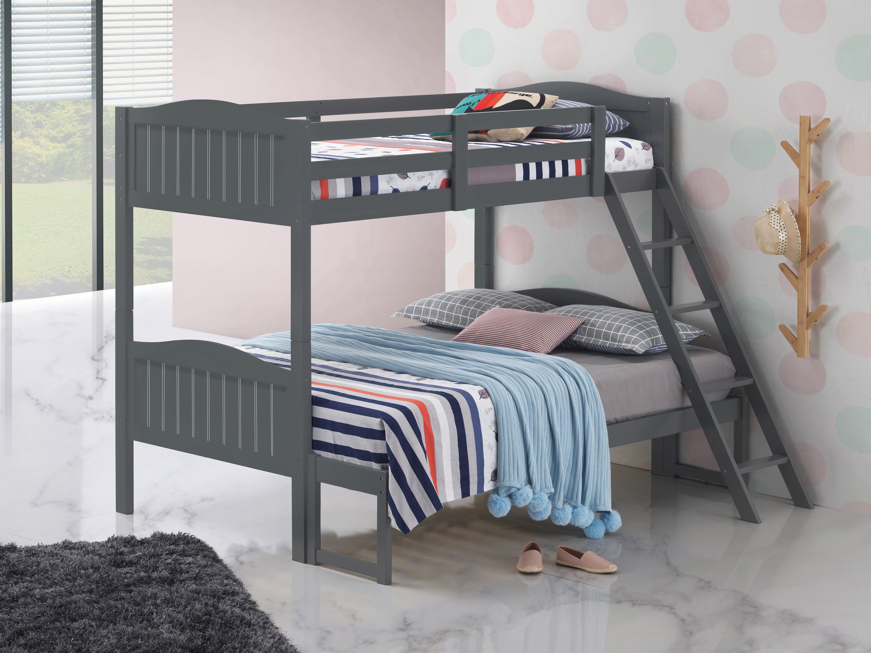 Arlo Twin Over Full Bunk Bed With Ladder Grey-405054GRY