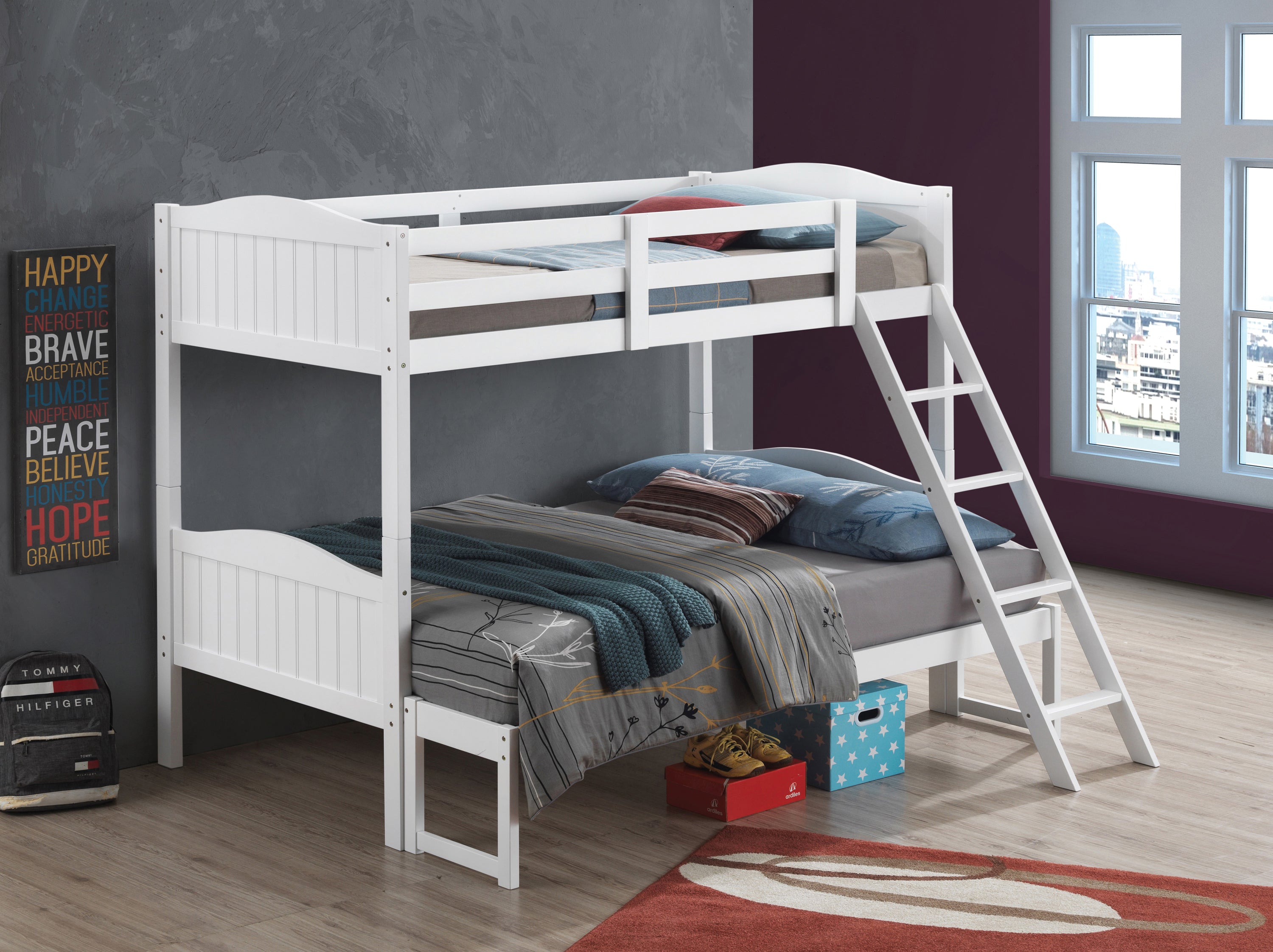 Arlo Twin Over Full Bunk Bed With Ladder White-405054WHT