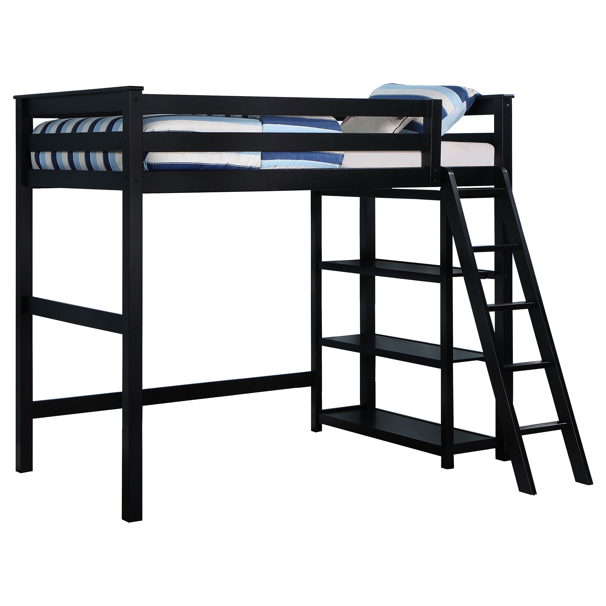 Anica 3-Shelf Wood Twin Loft Bed Black-460084