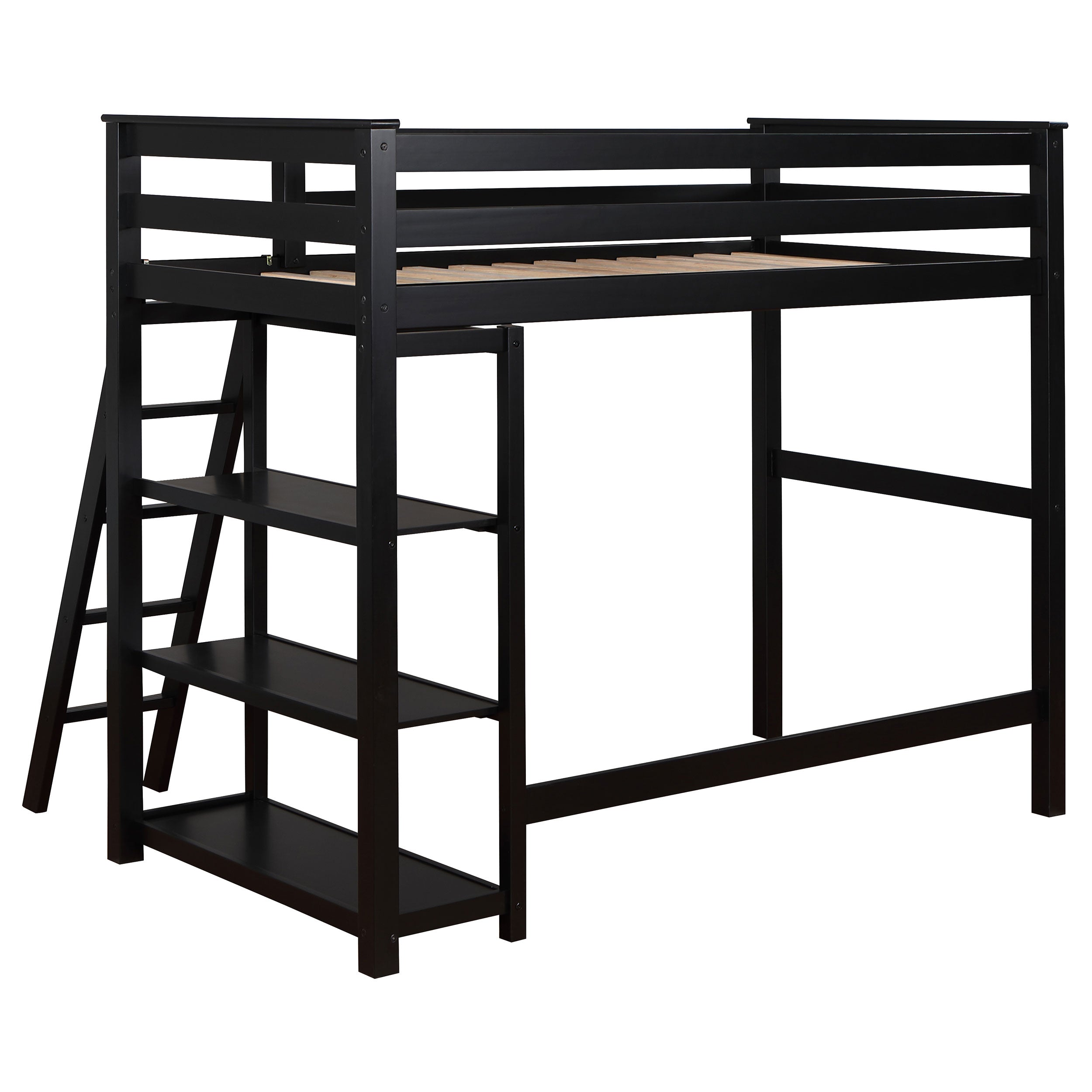 Anica 3-Shelf Wood Twin Loft Bed Black-460084