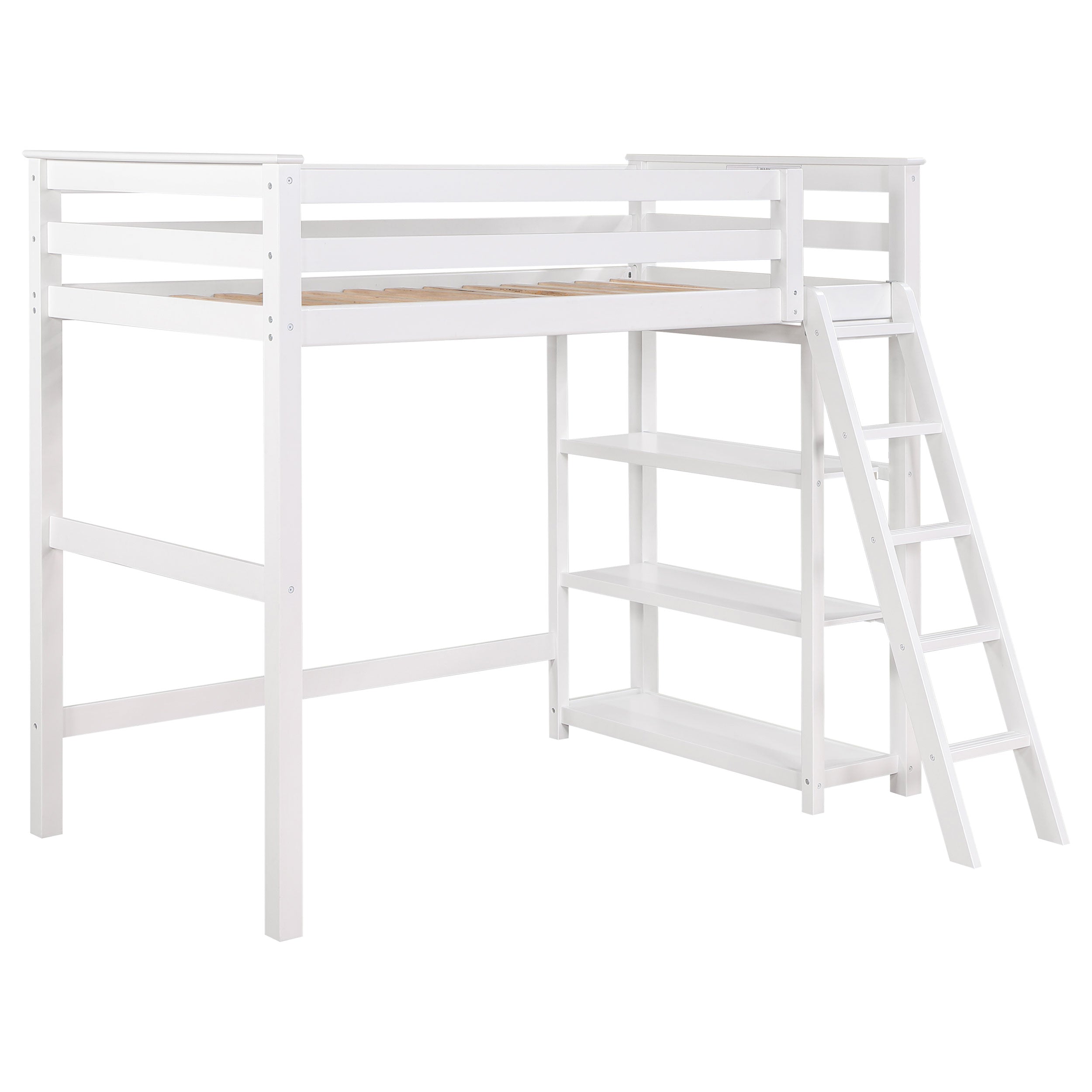 Anica 3-Shelf Wood Twin Loft Bed White- 460089