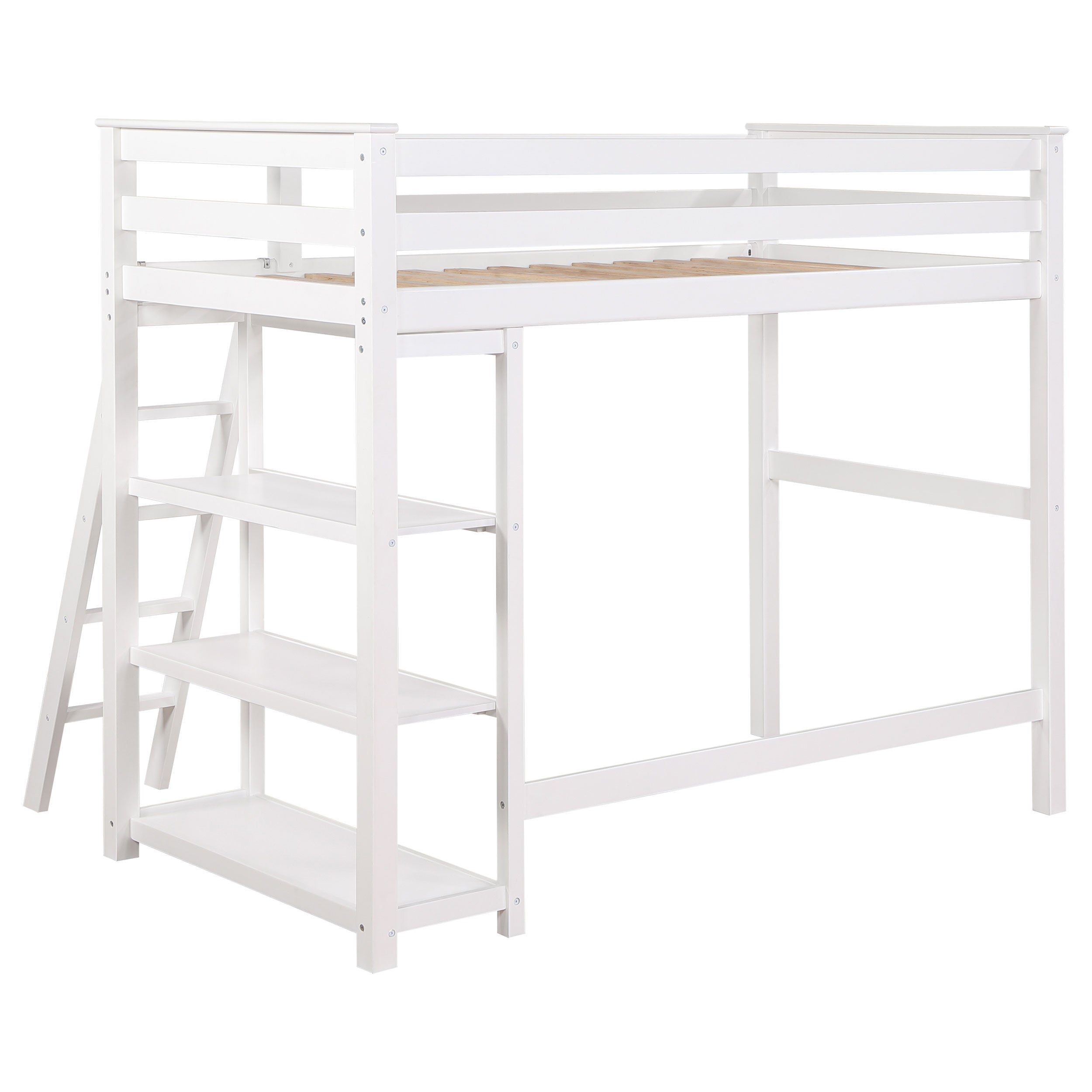 Anica 3-Shelf Wood Twin Loft Bed White- 460089