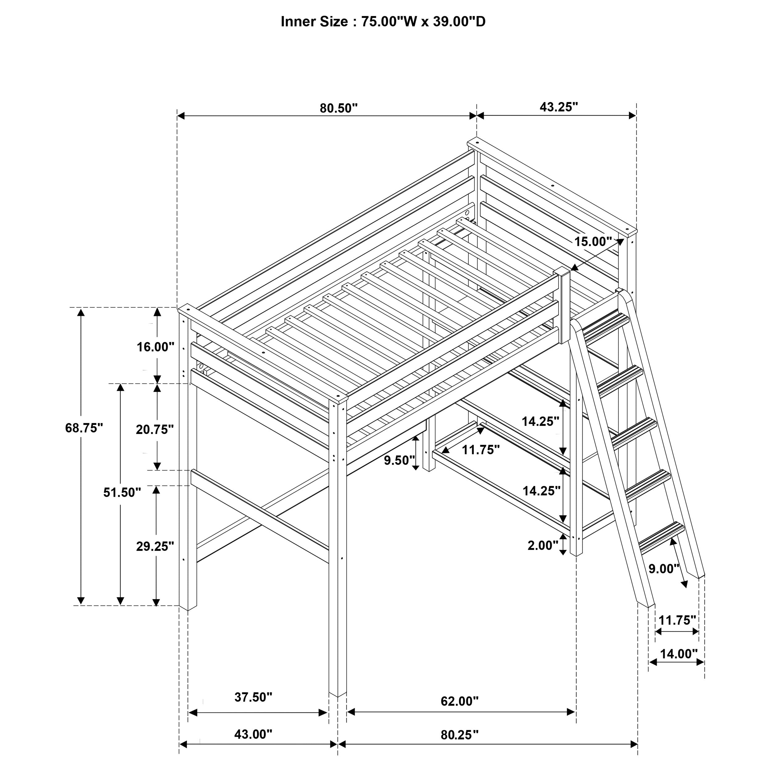 Anica 3-Shelf Wood Twin Loft Bed White- 460089