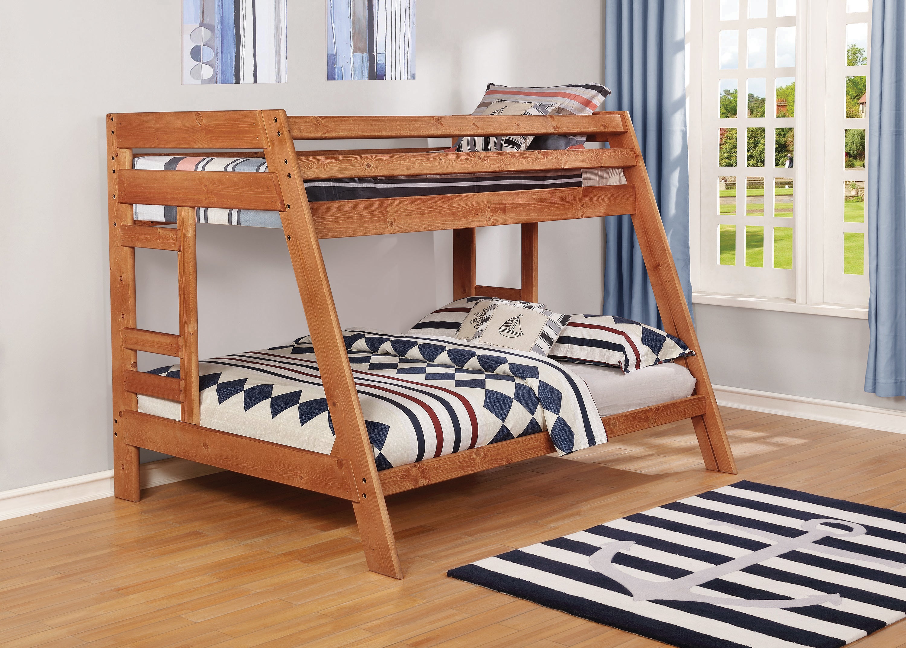 Wrangle Hill Twin Over Full Bunk Bed With Built-In Ladder Amber Wash- 460093