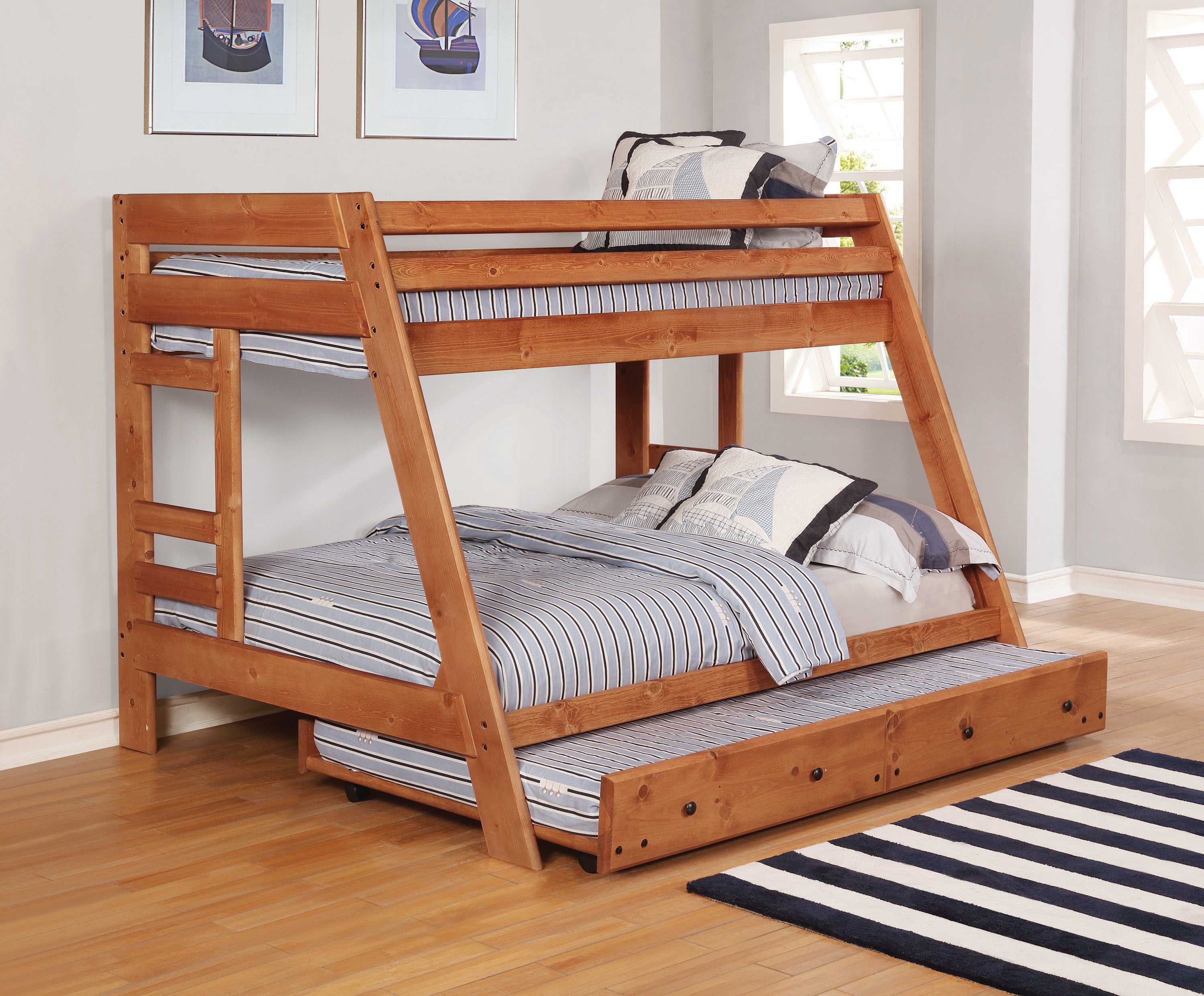 Wrangle Hill Twin Over Full Bunk Bed With Built-In Ladder Amber Wash- 460093