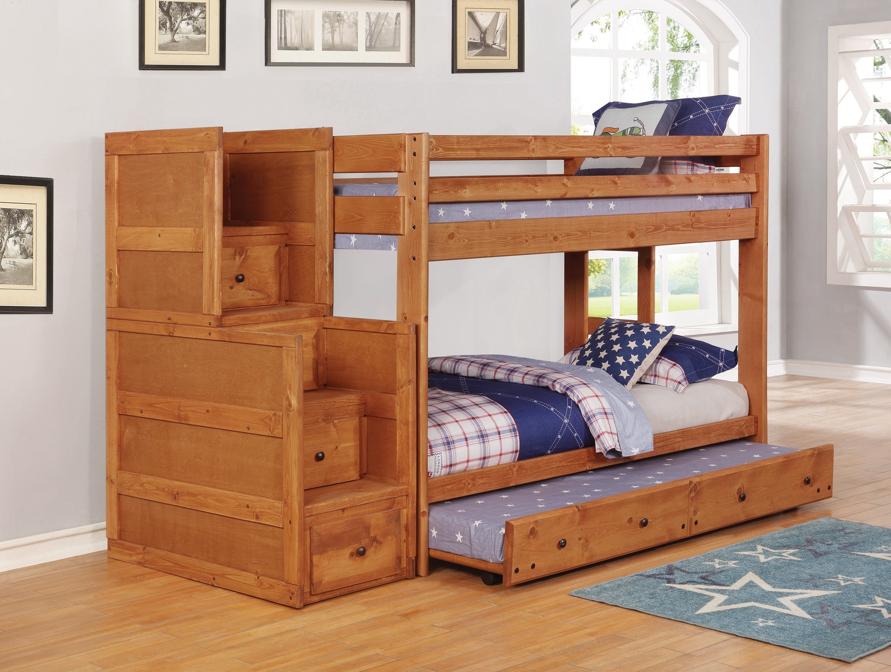 Wrangle Hill Wood Twin Over Twin Bunk Bed Amber Wash-460243