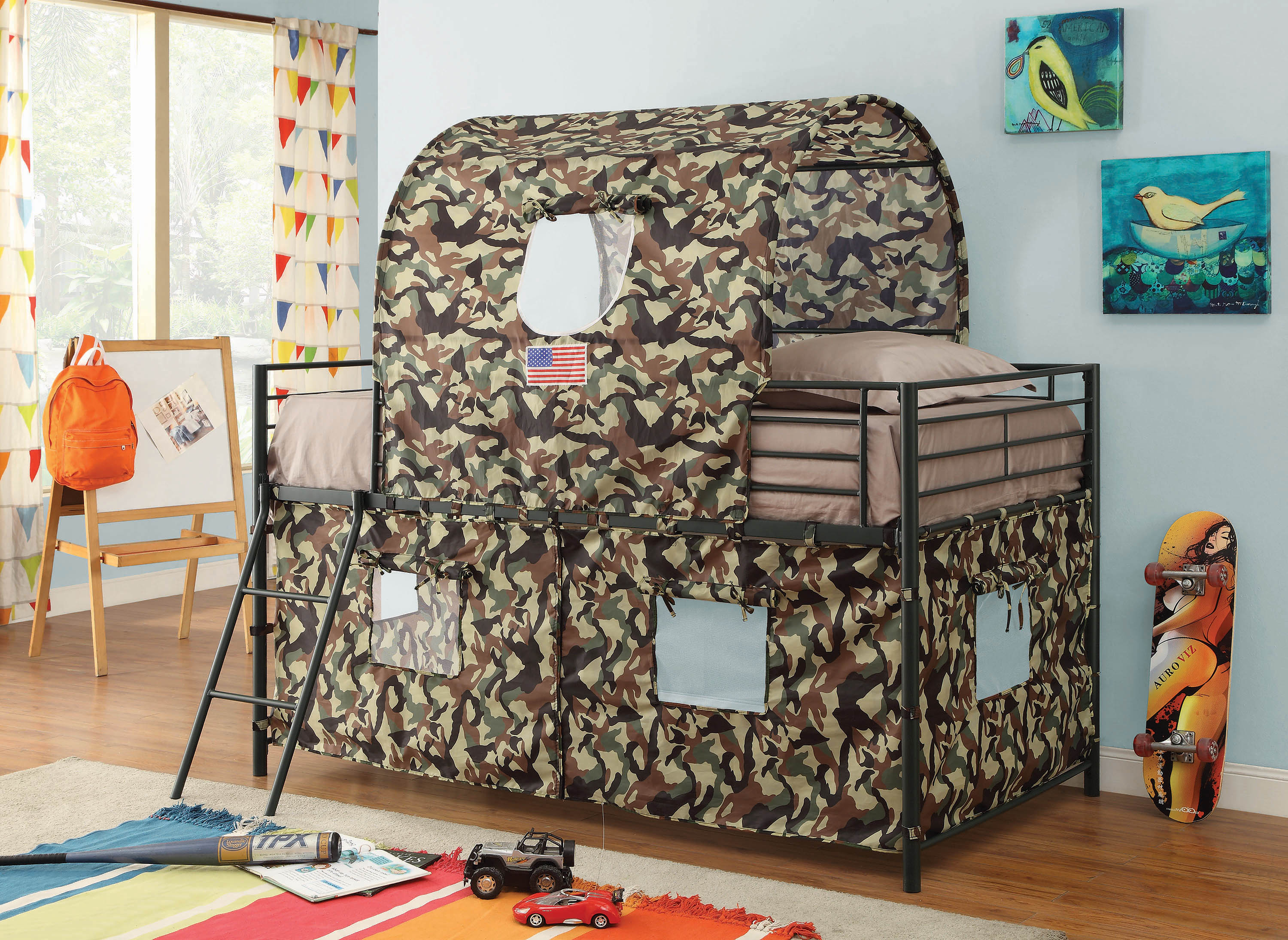 Camouflage Twin Tent Loft Bed Army Green-460331