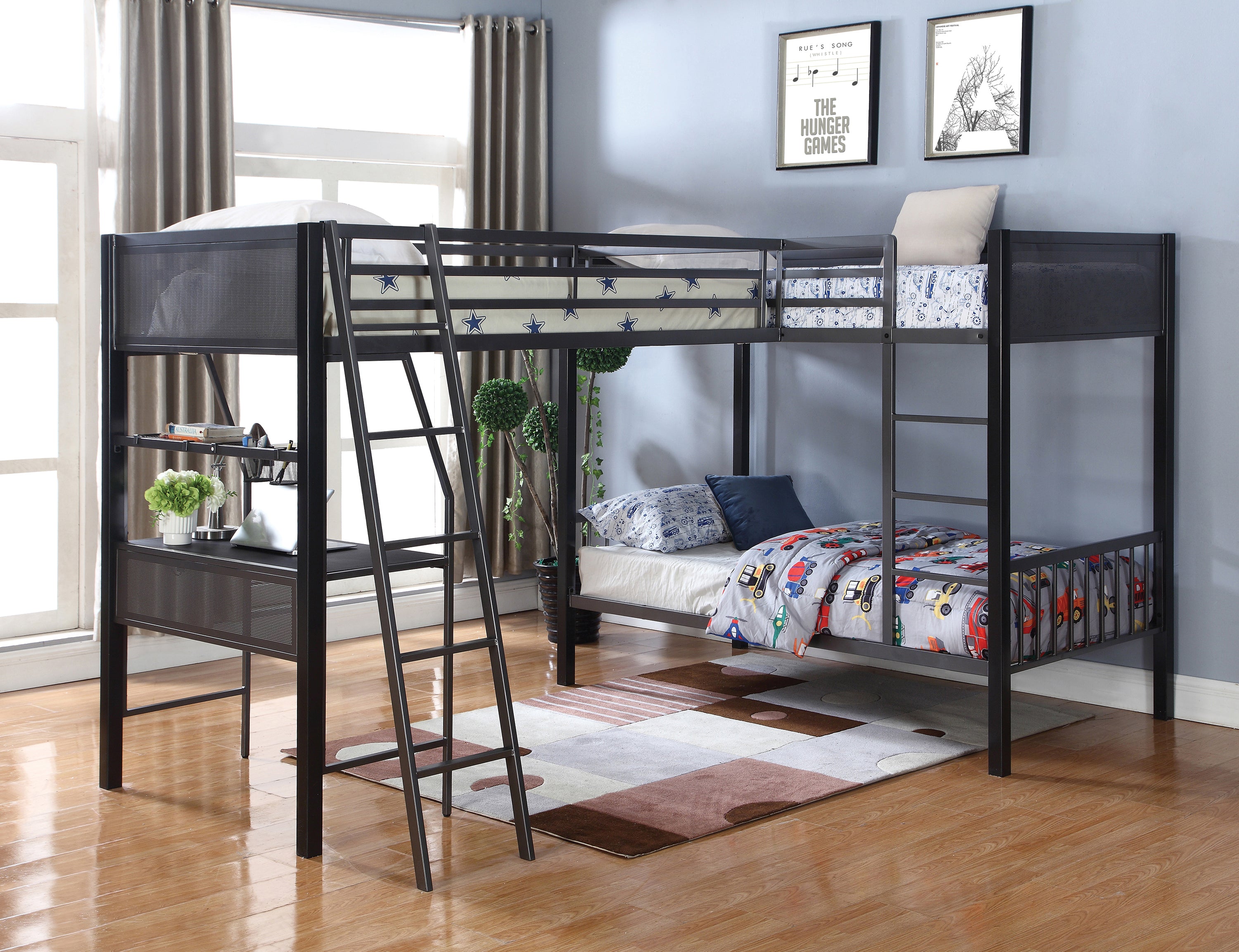 Meyers Twin Over Twin Metal Bunk Bed Black And Gunmetal-460390