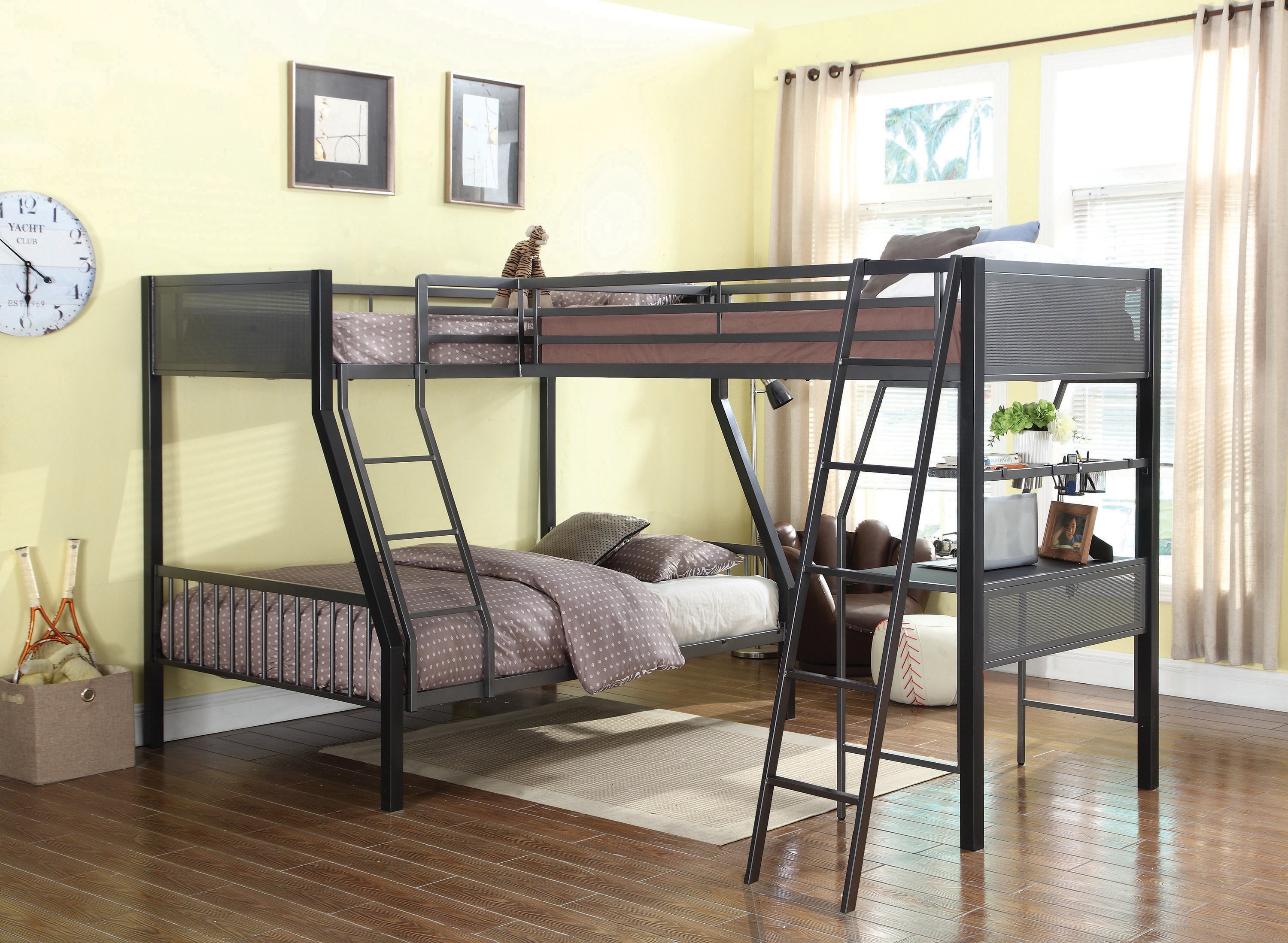 Meyers 2-Piece Metal Twin Over Full Bunk Bed Set Black And Gunmetal-460391-S2