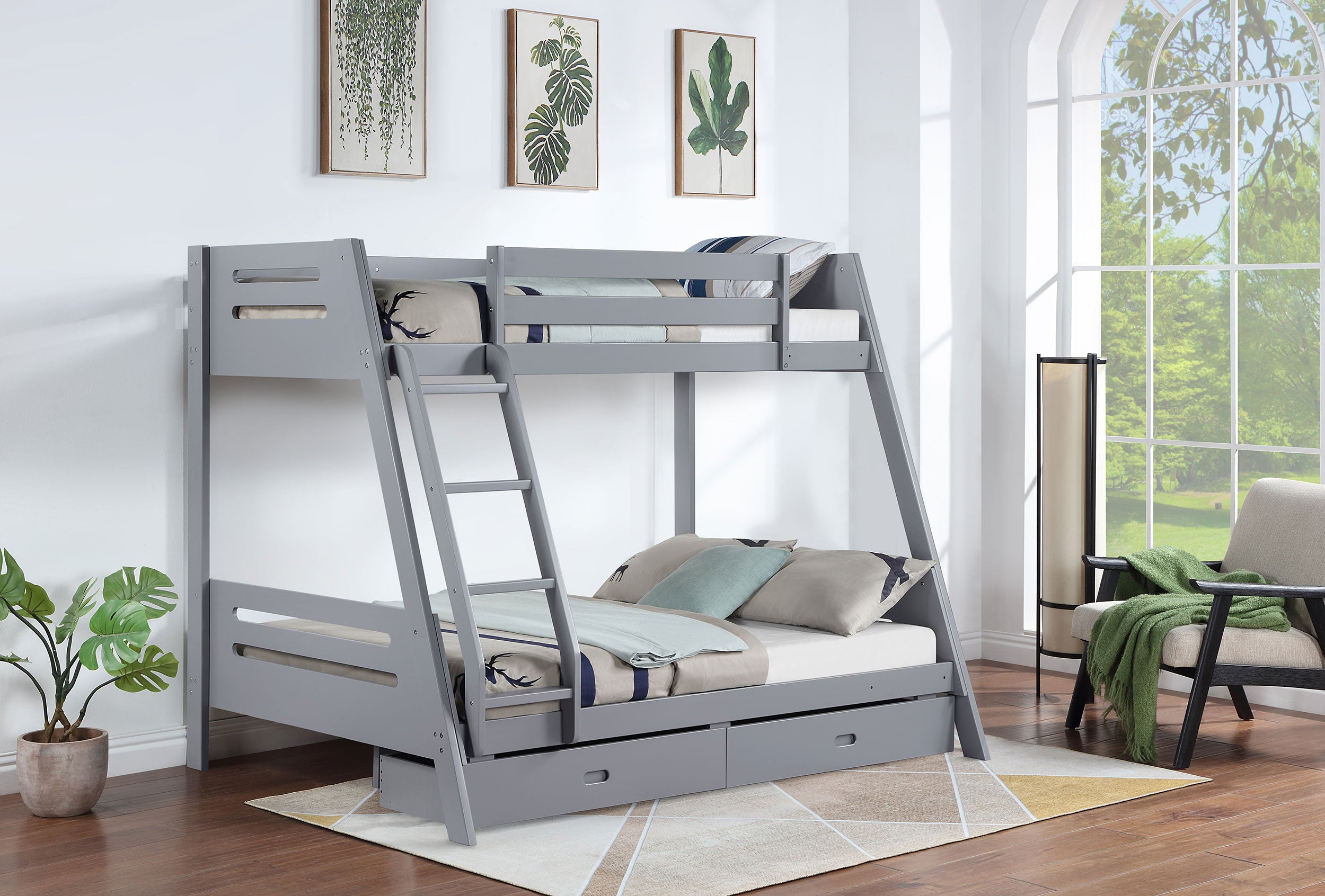 Trisha Wood Twin Over Full Bunk Bed With Storage Drawers Grey-460562TF