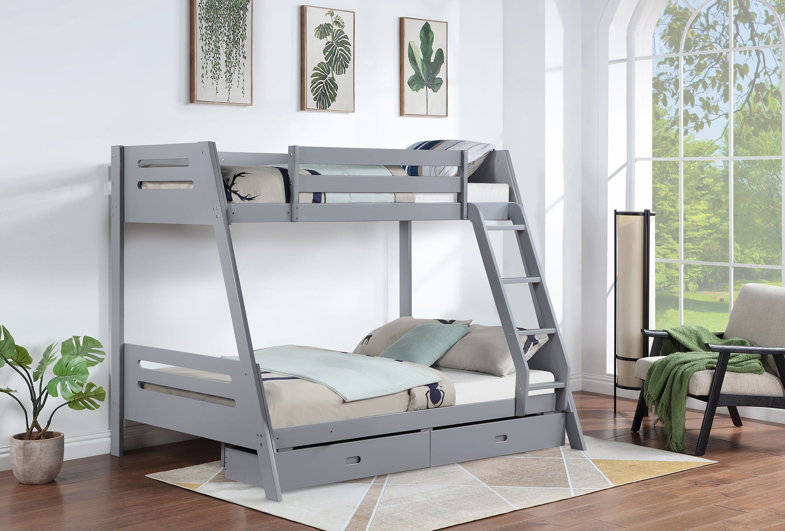 Trisha Wood Twin Over Full Bunk Bed With Storage Drawers Grey-460562TF