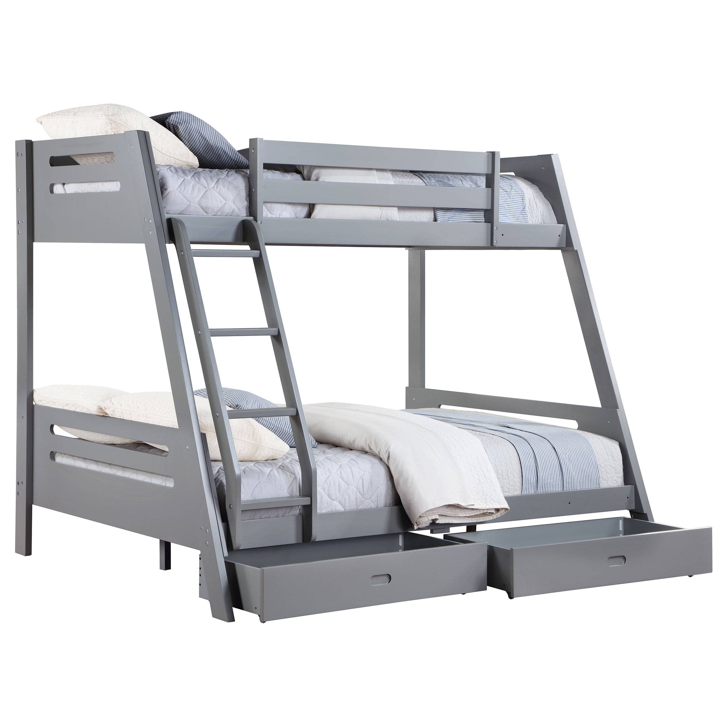 Trisha Wood Twin Over Full Bunk Bed With Storage Drawers Grey-460562TF