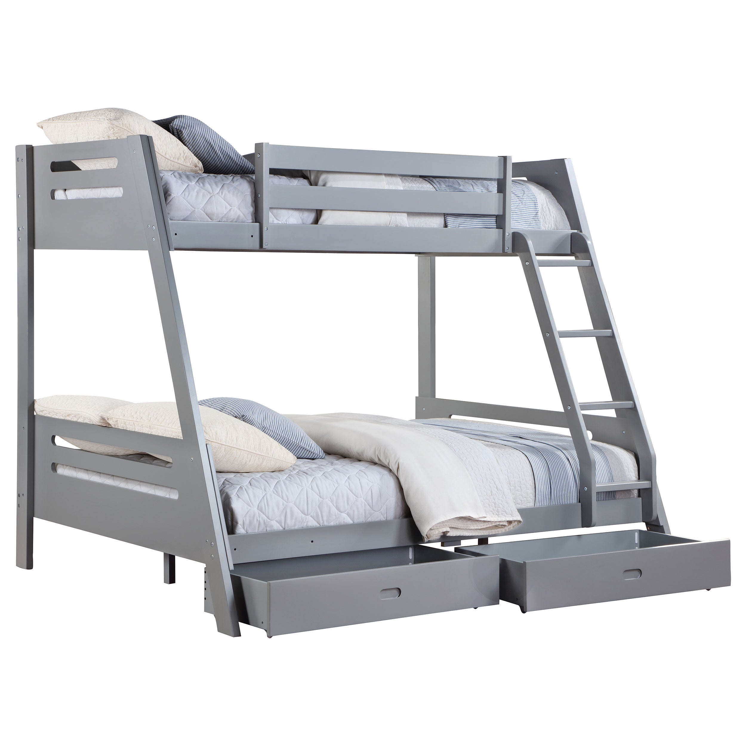 Trisha Wood Twin Over Full Bunk Bed With Storage Drawers Grey-460562TF