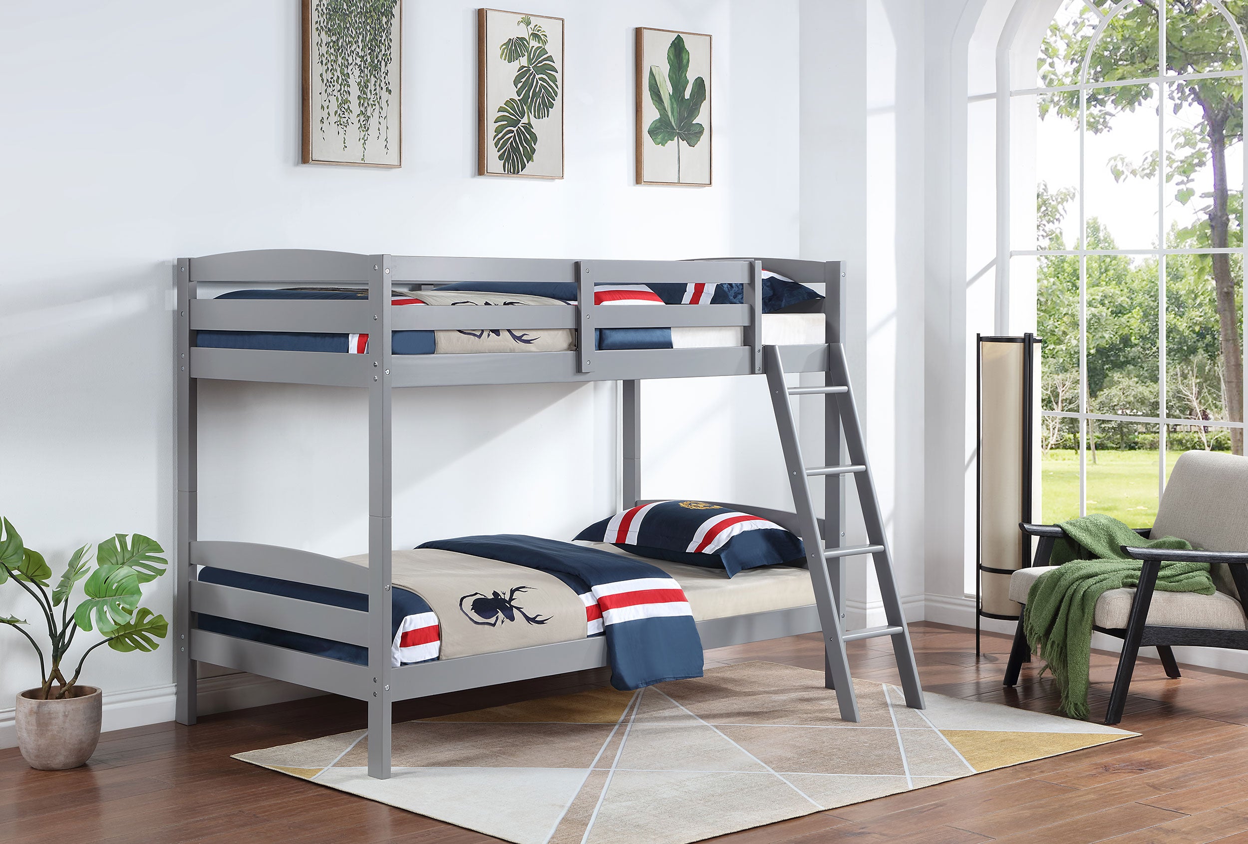 Rhea Wood Twin Over Twin Bunk Bed Grey-460563T