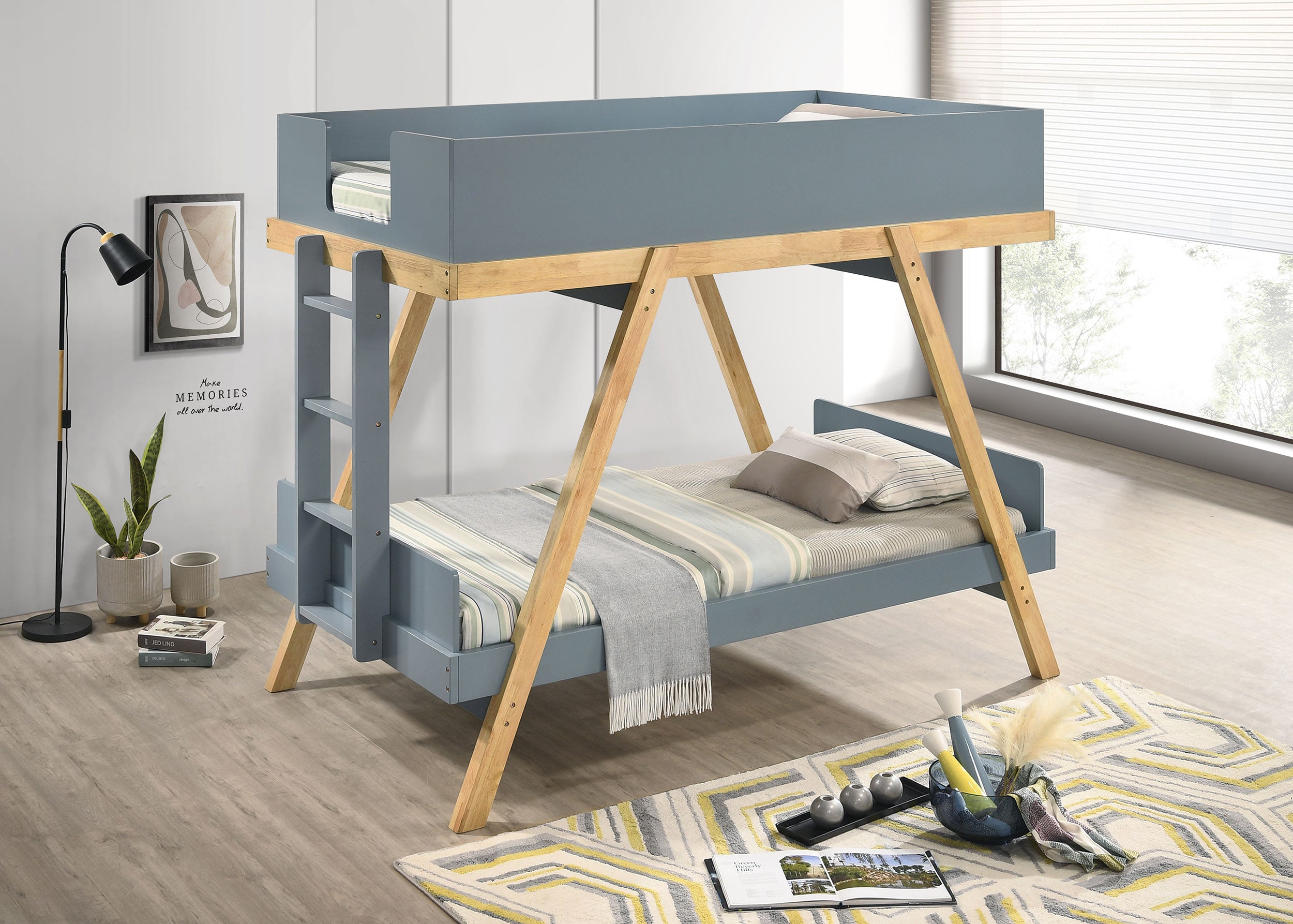 Frankie Wood Twin Over Twin Bunk Bed Van Courtland Blue And Natural-460572T