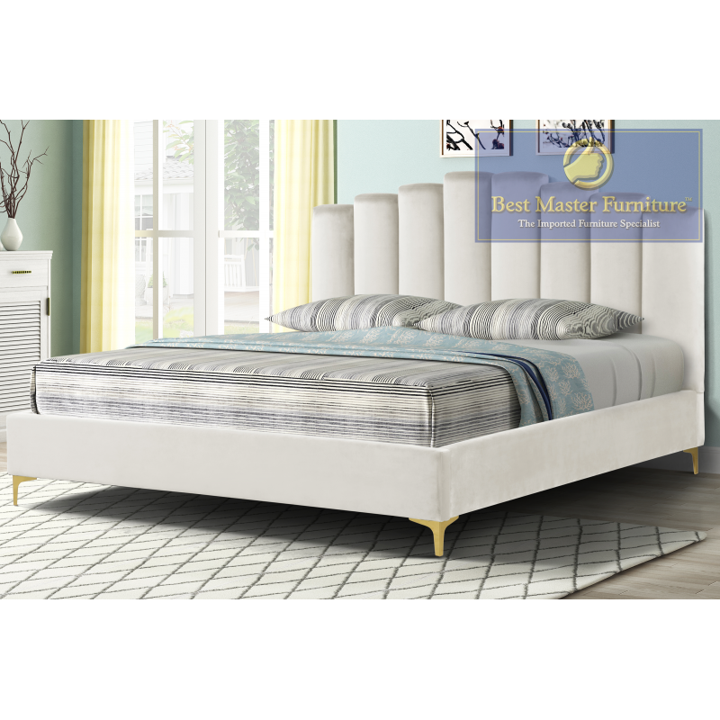 Velvet Upholstered Bed with Gold Legs - 562
