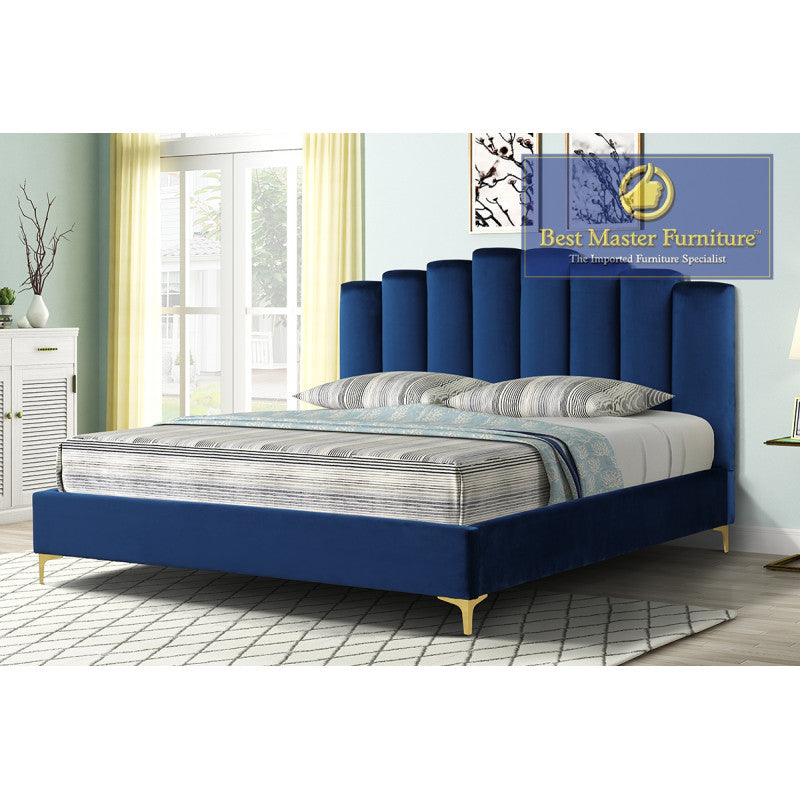 Velvet Upholstered Bed with Gold Legs - 562