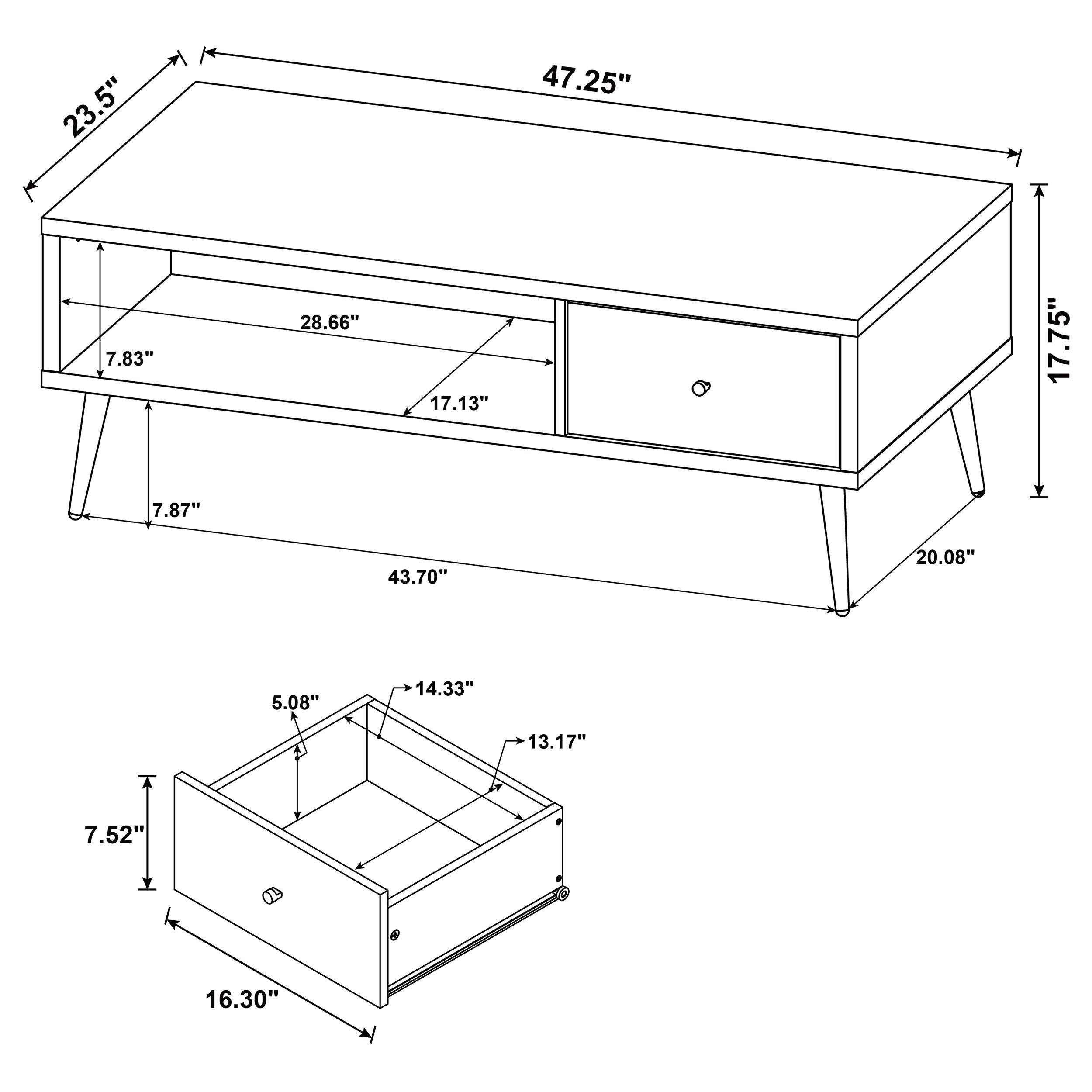 Welsh1-Drawer Rectangular Engineered Wood Coffee Table With Storage Shelf Antique Pine And Grey-701038